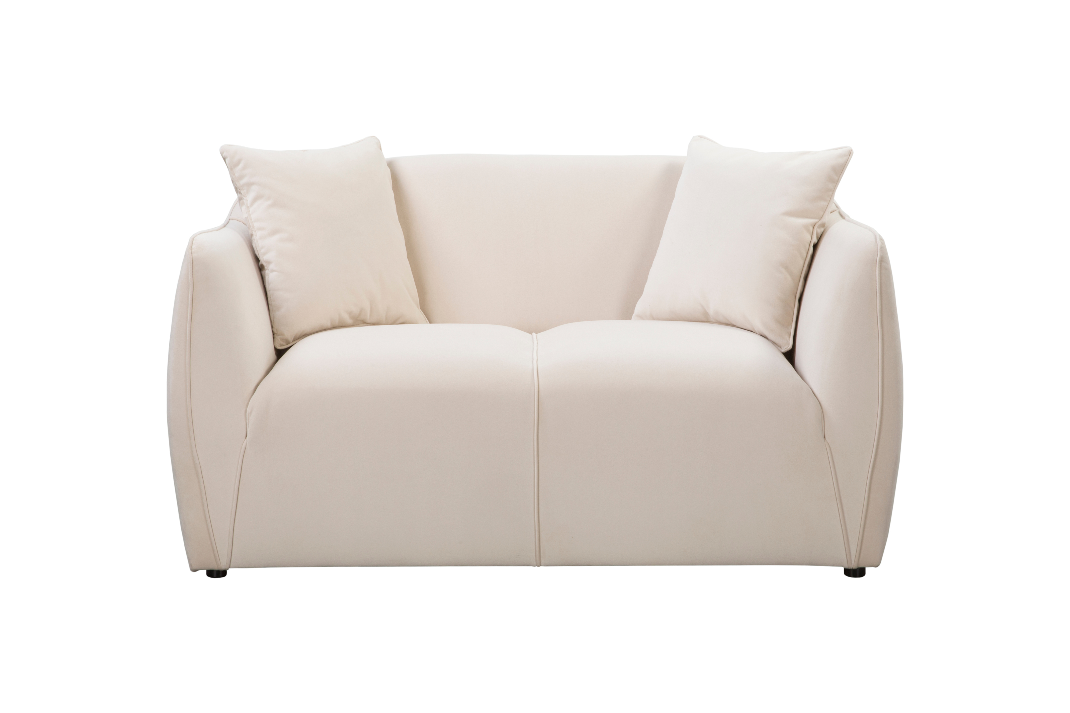 Canapé droit Meslay en tissu velours lisse beige Paname Avenue, vue de face sur fond blanc