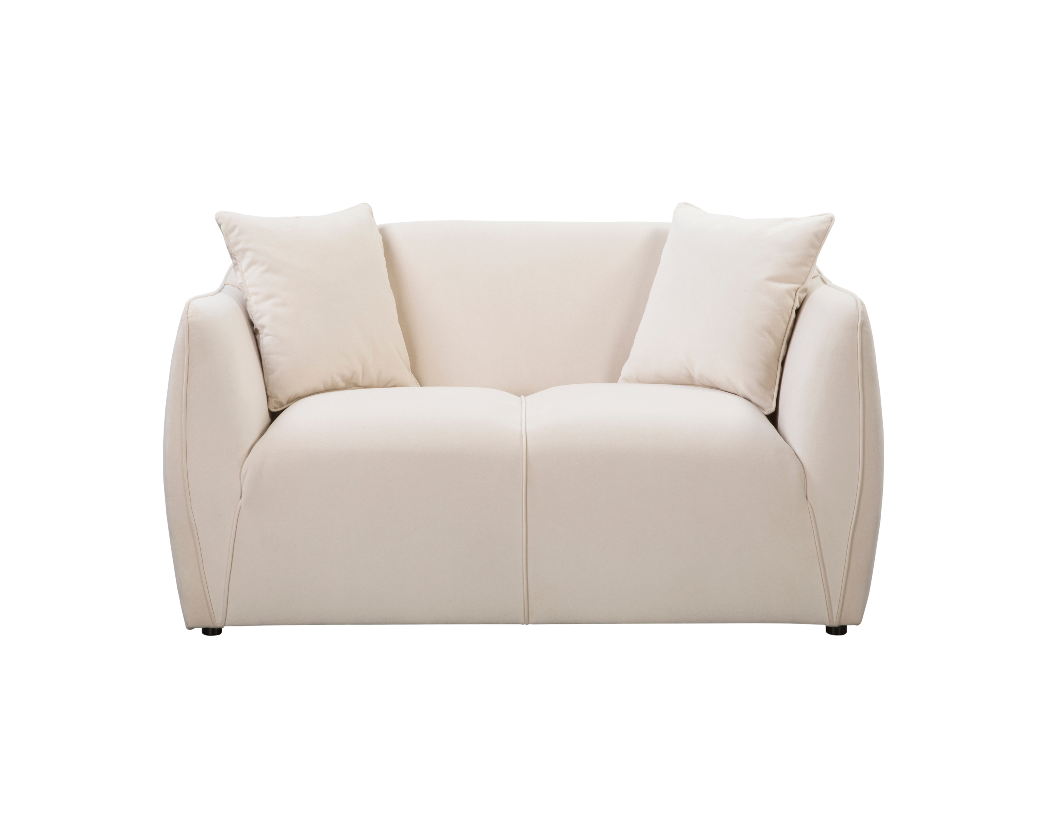 Canapé droit Meslay en tissu velours lisse beige Paname Avenue, vue de face sur fond blanc