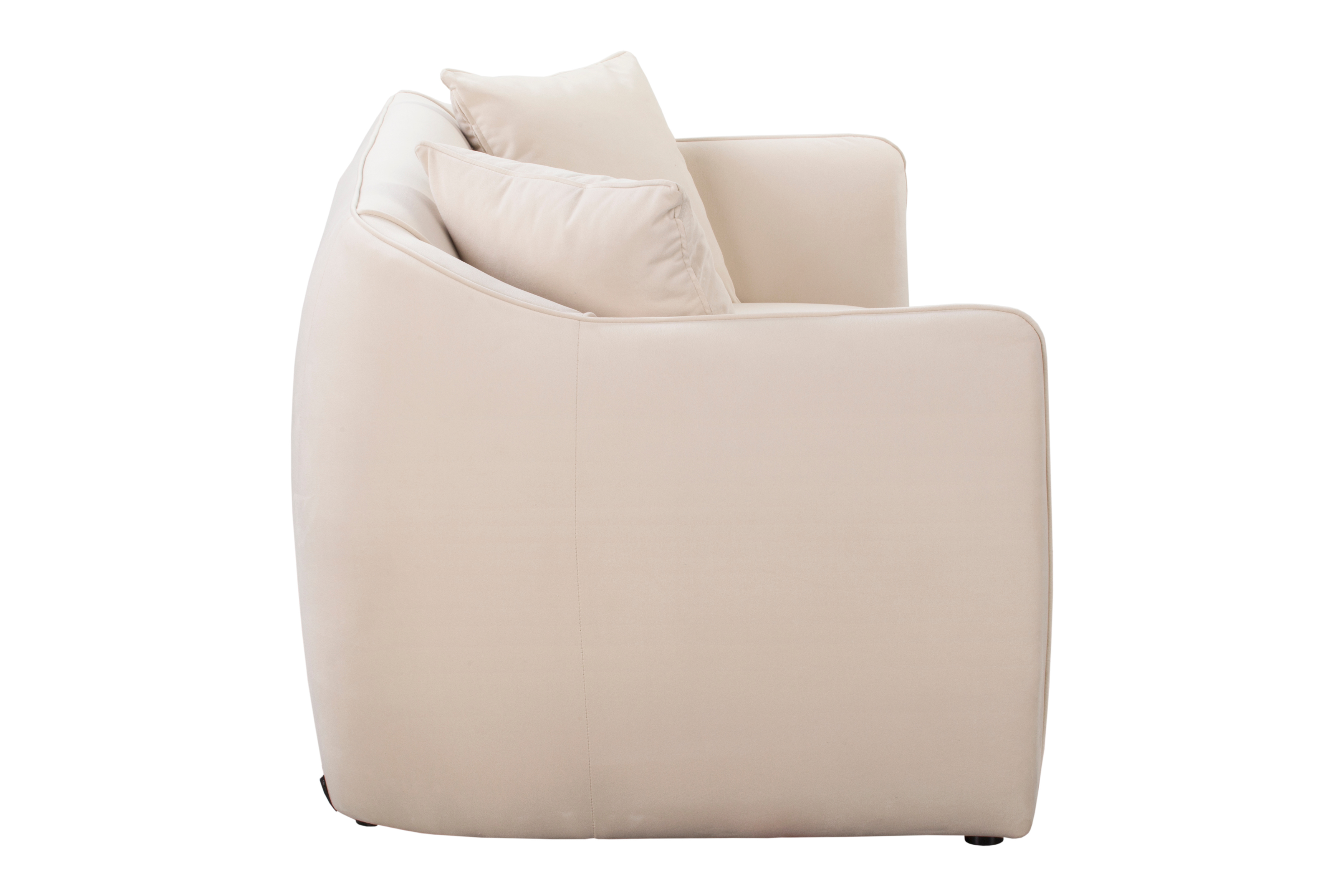 Canapé droit Meslay en tissu velours lisse beige Paname Avenue, vue de profil sur fond blanc