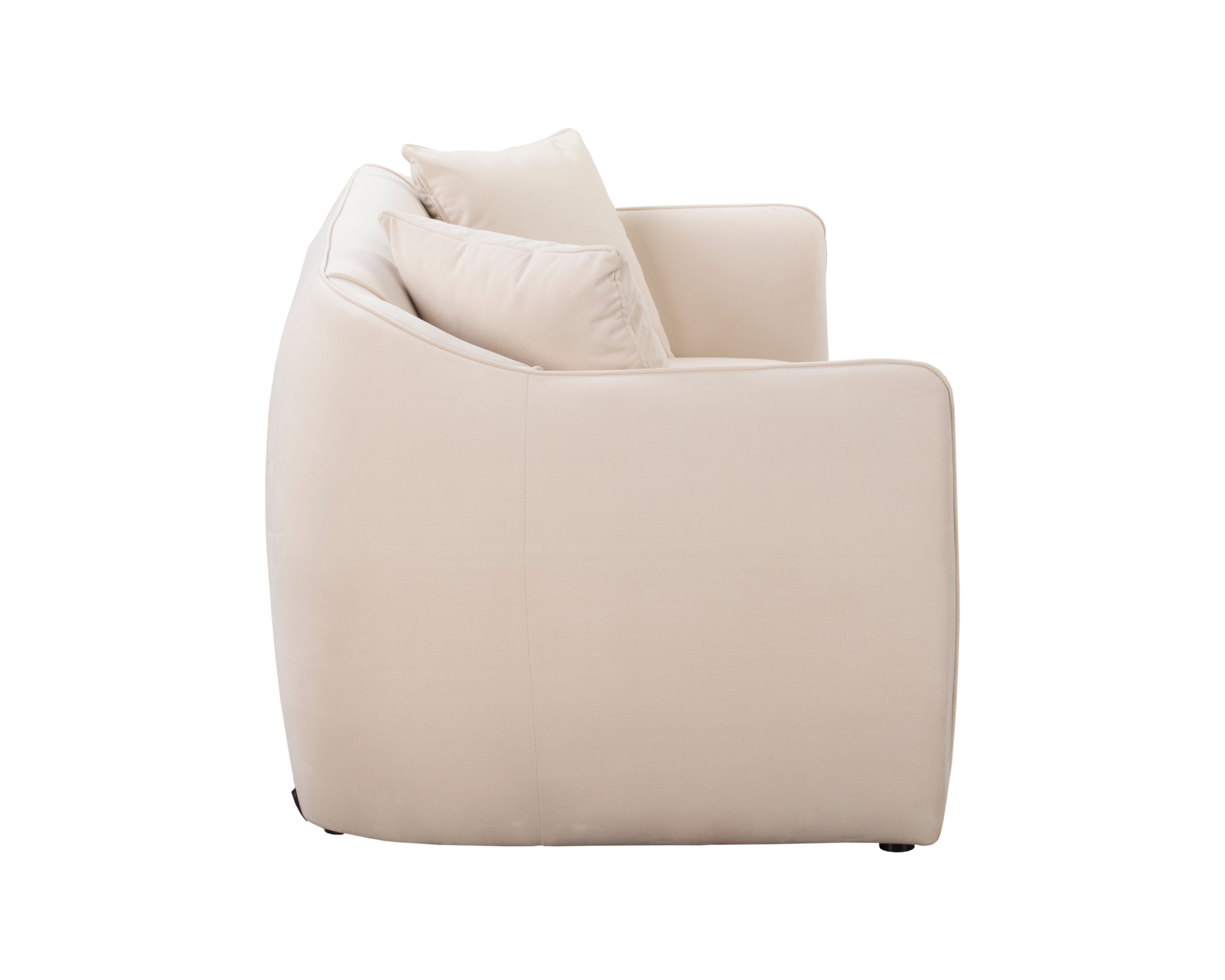 Canapé droit Meslay en tissu velours lisse beige Paname Avenue, vue de profil sur fond blanc