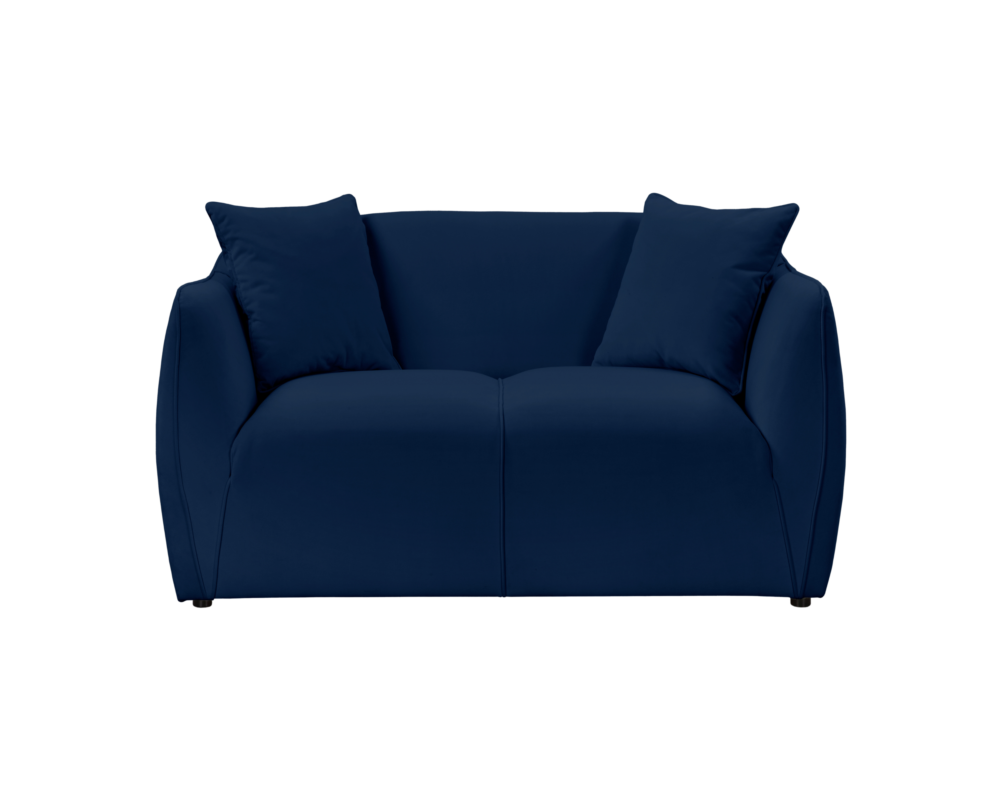Canapé droit Meslay en tissu velours lisse bleu Paname Avenue, vue de face sur fond blanc