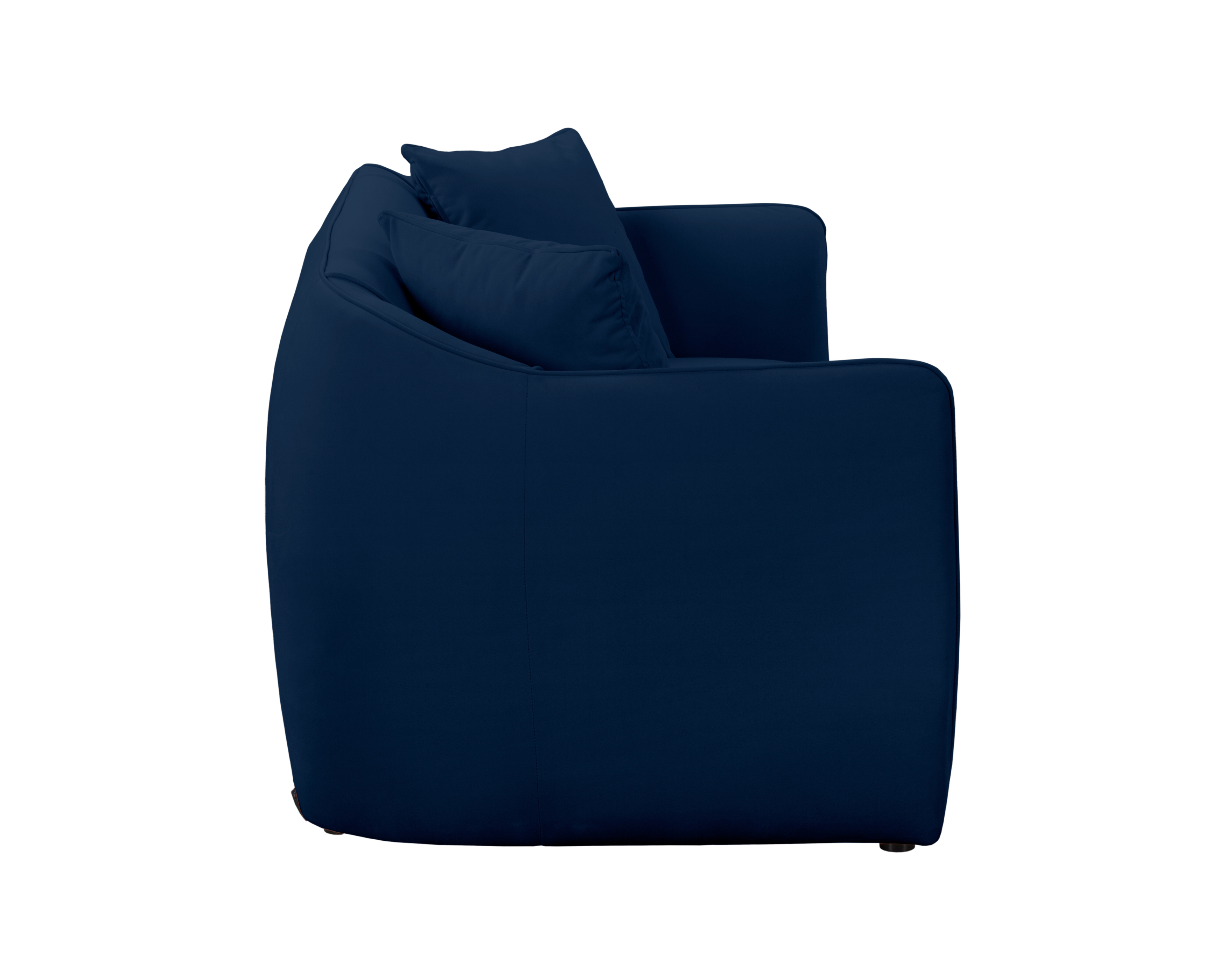 Canapé droit Meslay en tissu velours lisse bleu Paname Avenue, vue de profil sur fond blanc