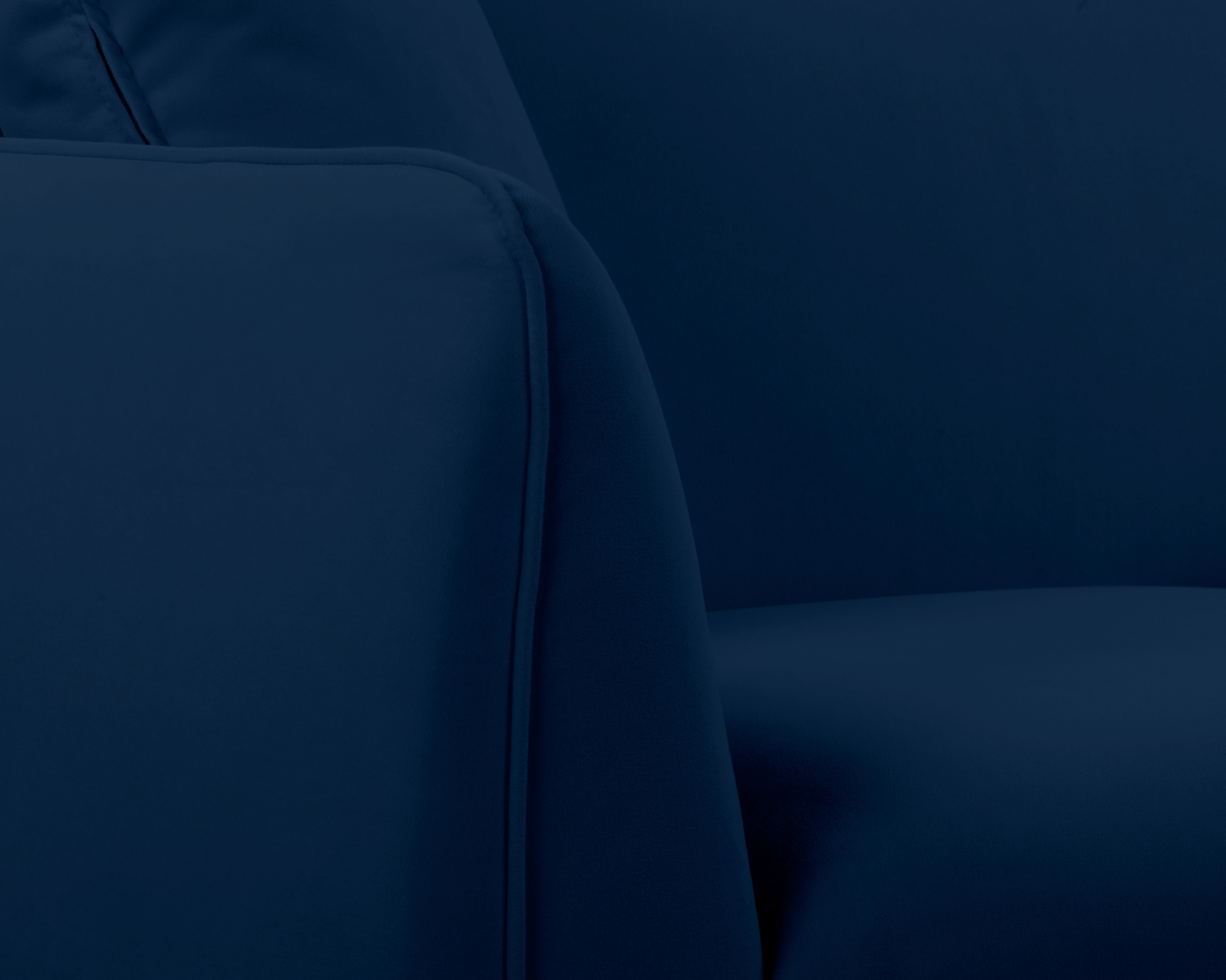 Canapé droit Meslay en tissu velours lisse bleu Paname Avenue, zoom sur l’accoudoir