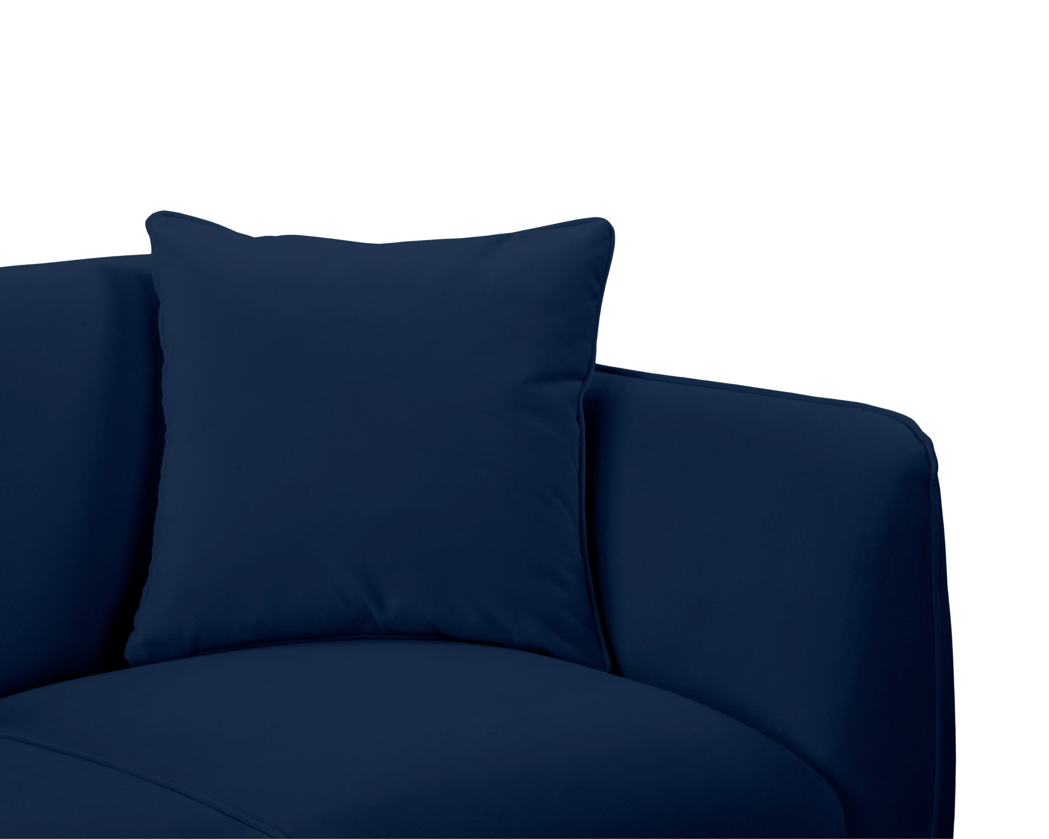 Canapé droit Meslay en tissu velours lisse bleu Paname Avenue, zoom sur les coussins