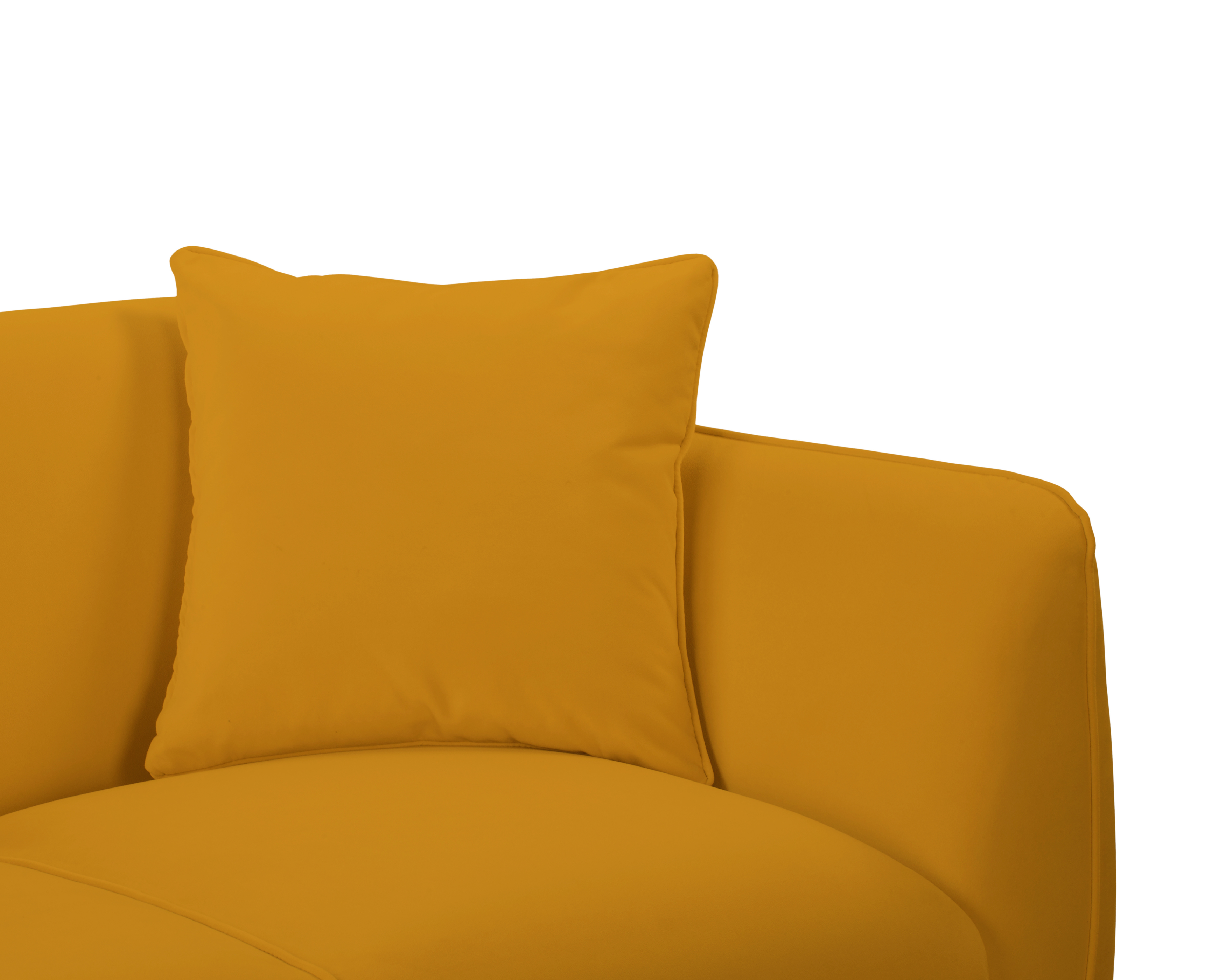 Canapé droit Meslay en tissu velours lisse jaune Paname Avenue, zoom sur les coussins