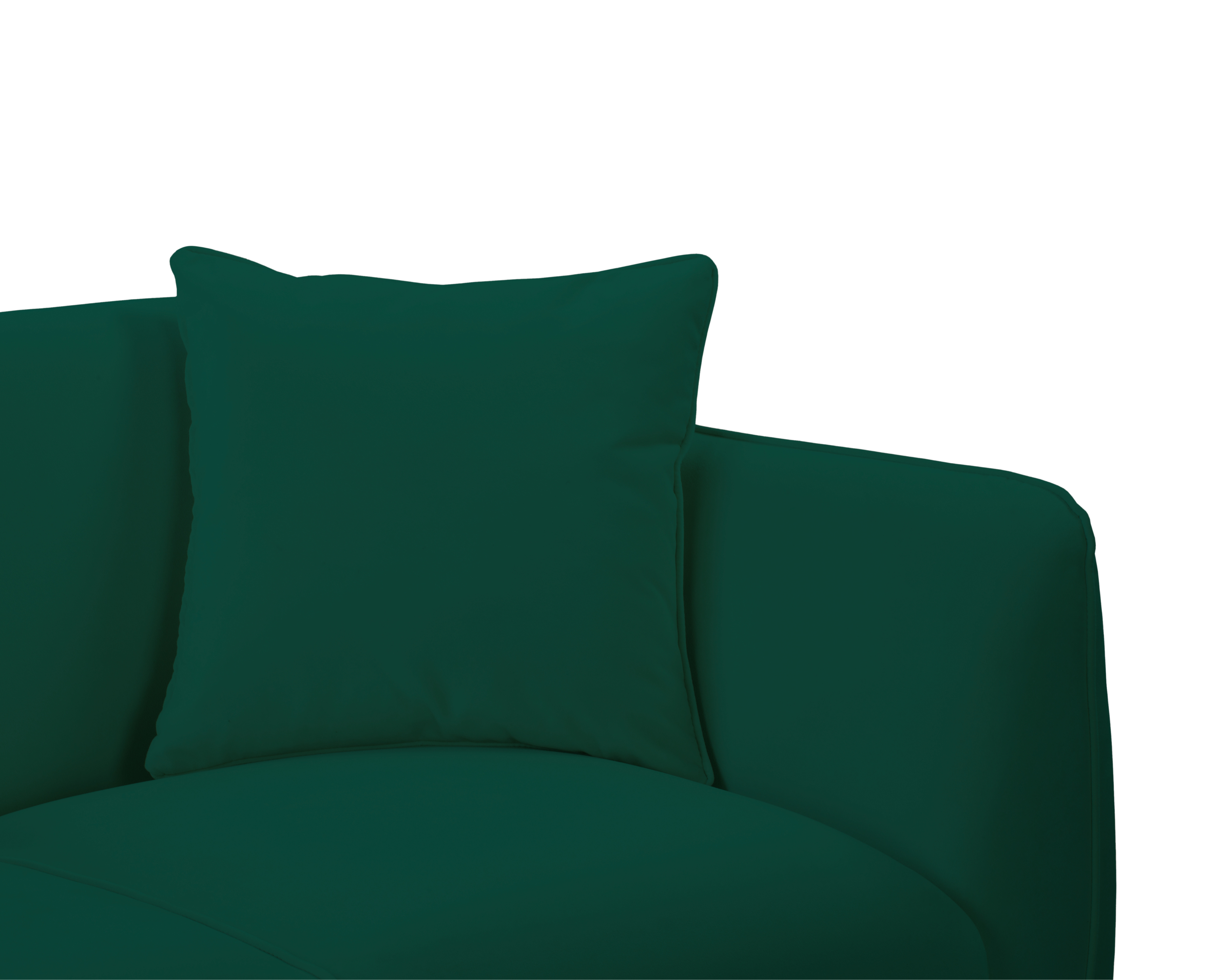 Canapé droit Meslay en tissu velours lisse vert Paname Avenue, zoom sur les coussins