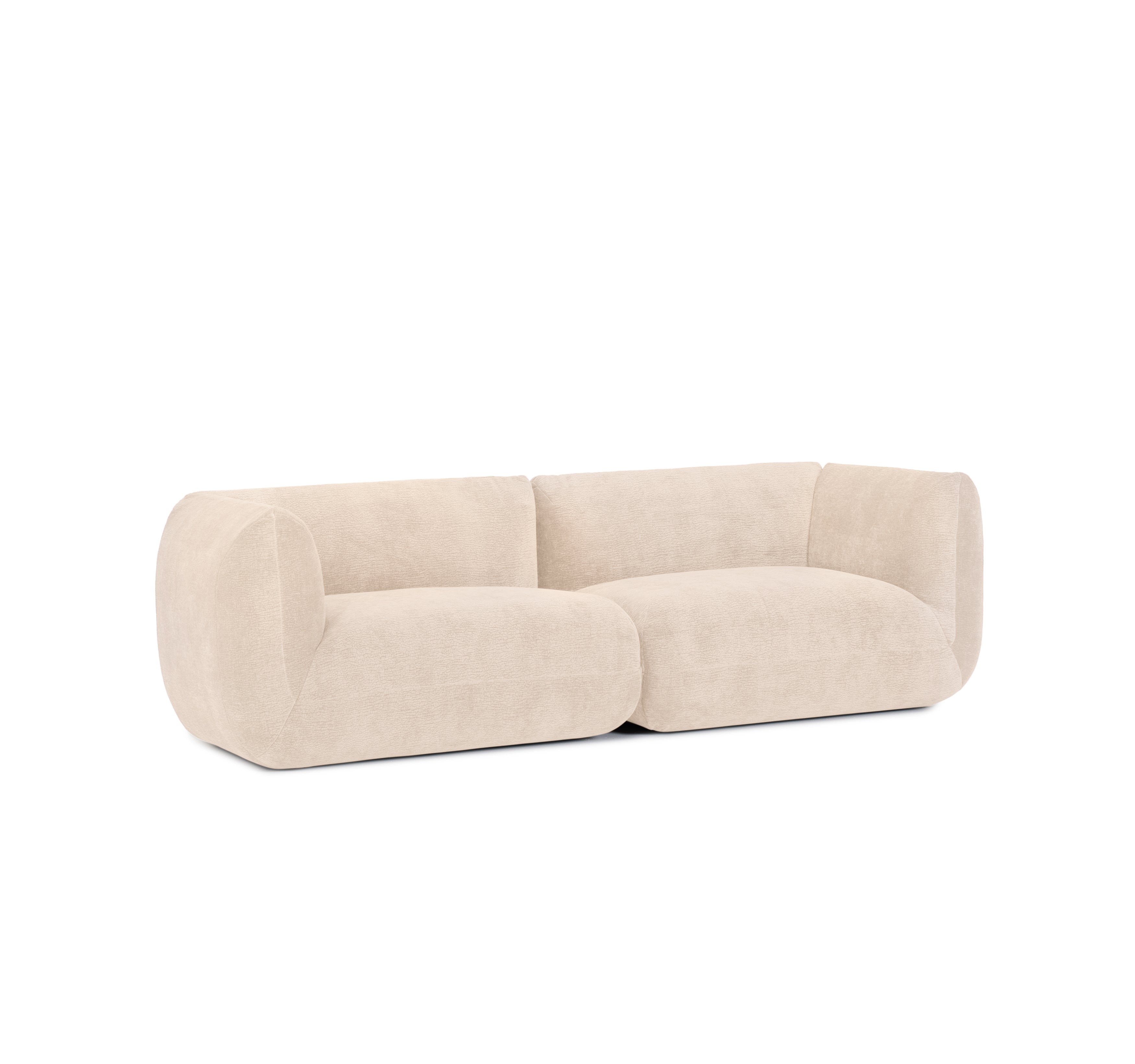 Canapé droit Portefoin en tissu chenille beige Paname Avenue, vue trois-quarts sur fond blanc