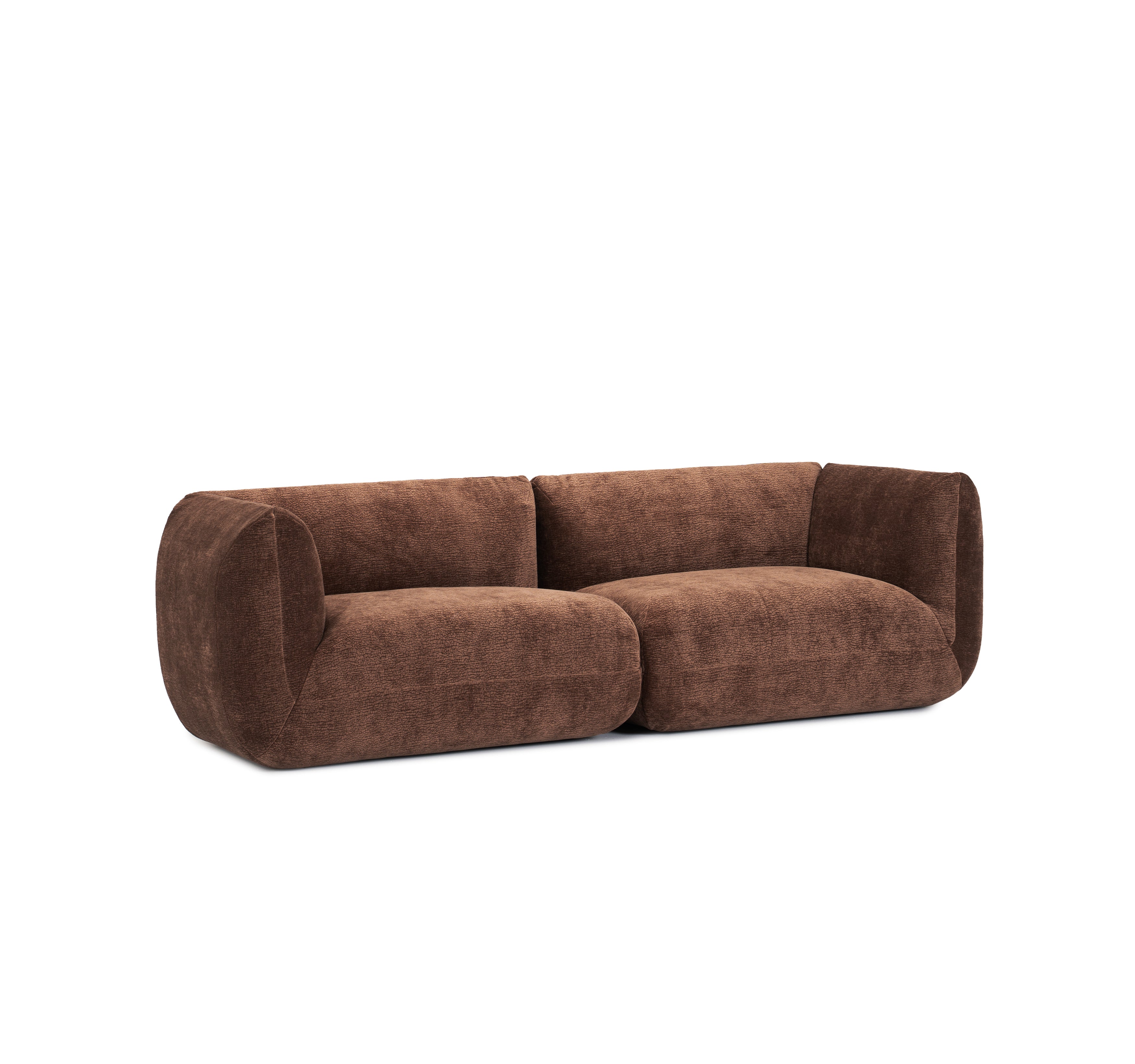 Canapé droit Portefoin en tissu chenille marron Paname Avenue, vue trois-quarts sur fond blanc