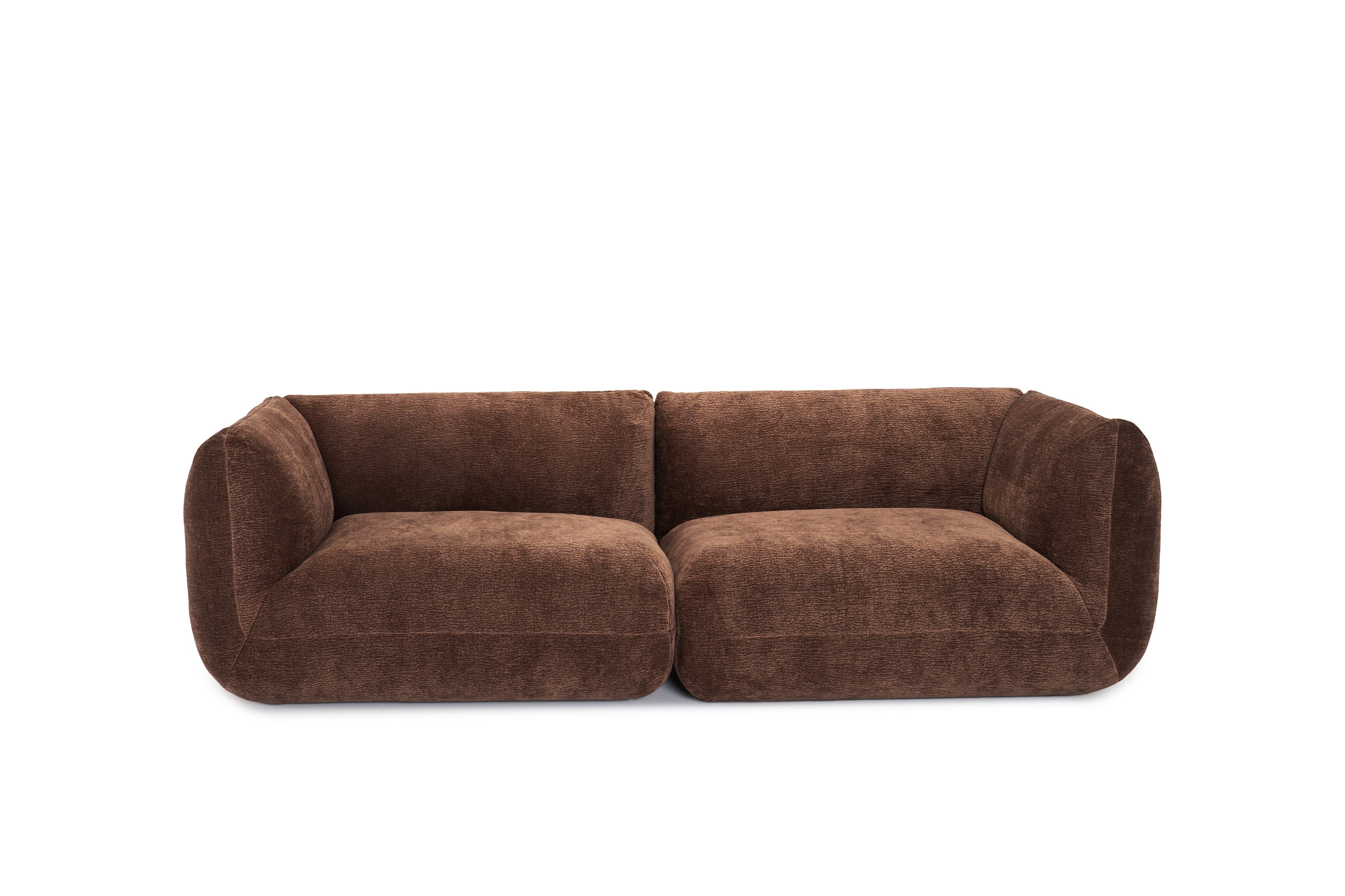 Canapé droit Portefoin en tissu chenille marron Paname Avenue, vue de face sur fond blanc