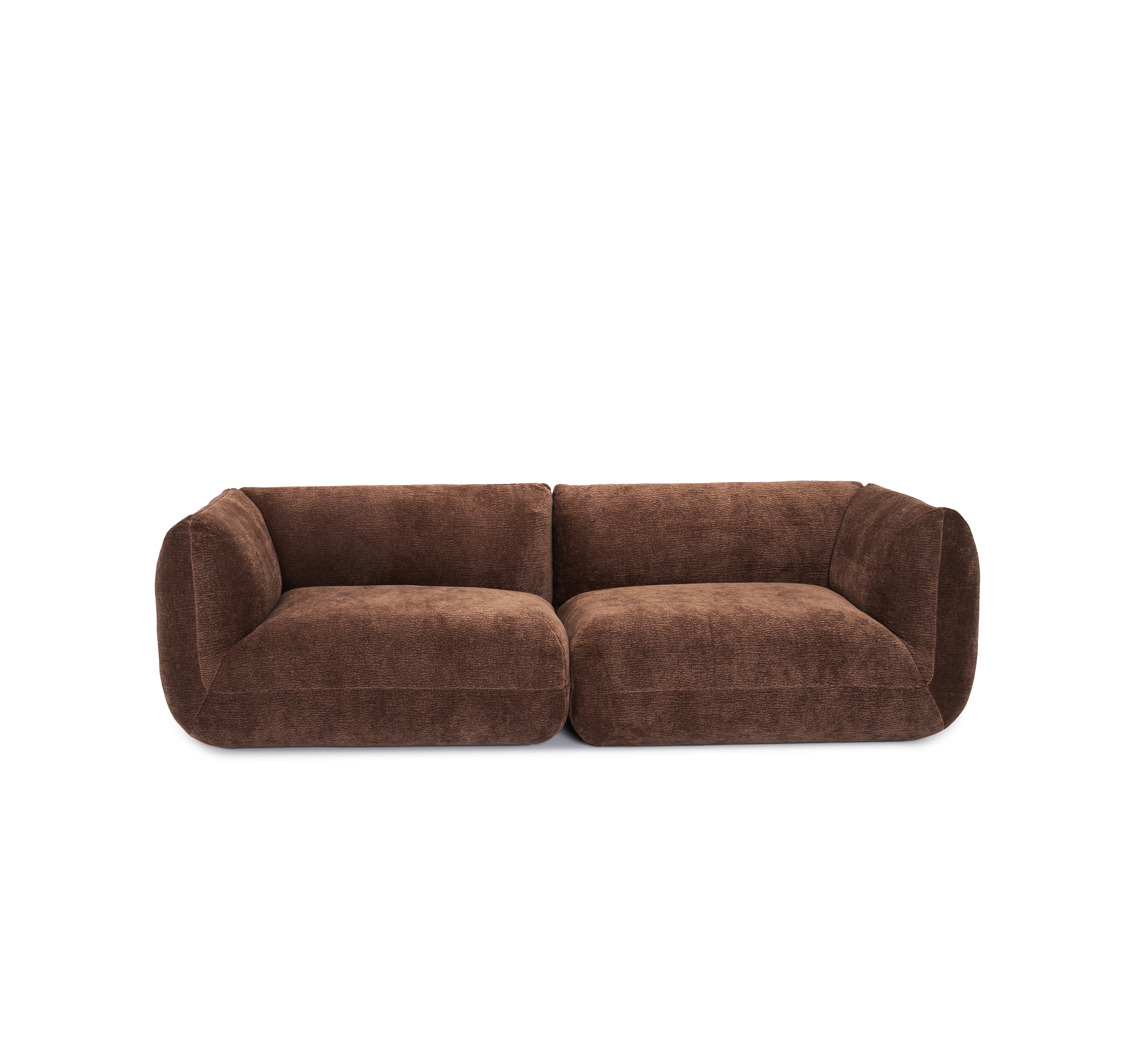 Canapé droit Portefoin en tissu chenille marron Paname Avenue, vue de face sur fond blanc