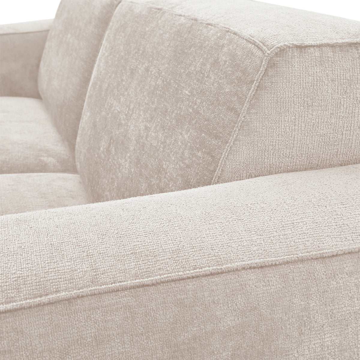 Canapé droit Pyramides en tissu chenille beige Paname Avenue, zoom sur le revêtement