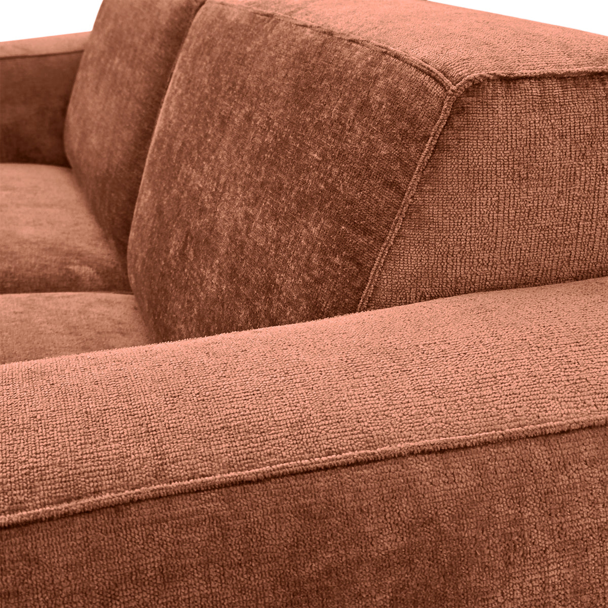 Canapé droit Pyramides en tissu chenille terracotta Paname Avenue, zoom sur le revêtement