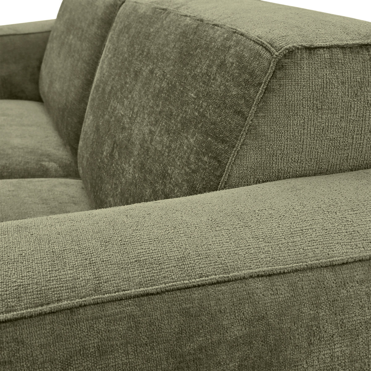 Canapé droit Pyramides en tissu chenille vert olive Paname Avenue, zoom sur le revêtement