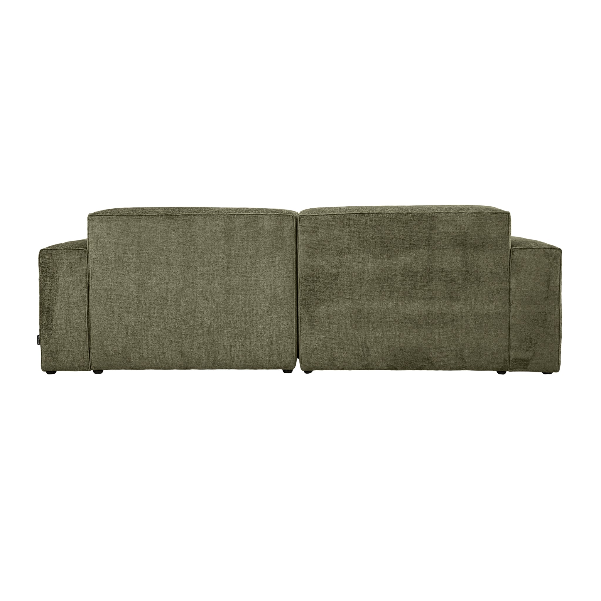 Canapé droit Pyramides en tissu chenille vert olive Paname Avenue, vue arrière sur fond blanc