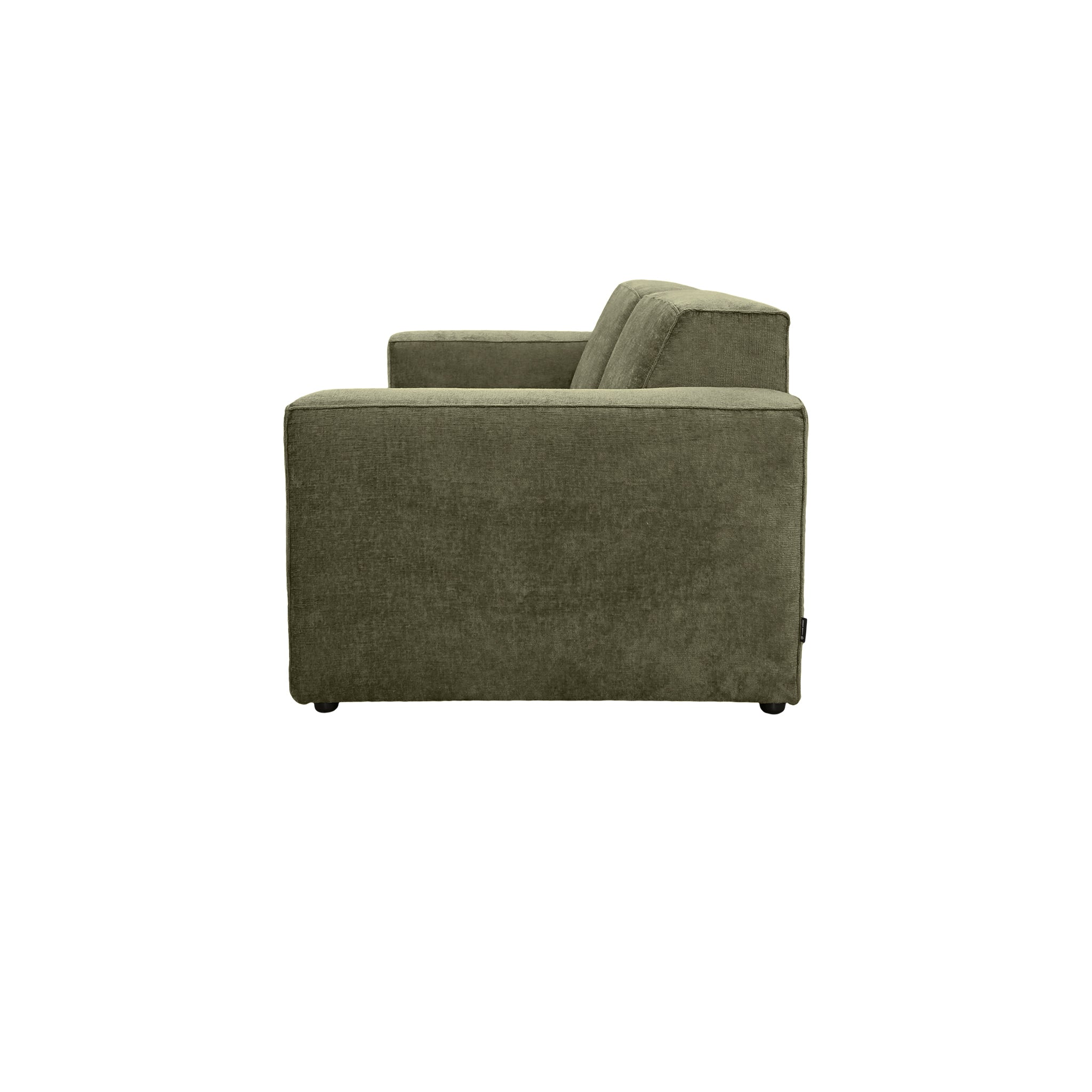 Canapé droit Pyramides en tissu chenille vert olive Paname Avenue, vue de profil sur fond blanc