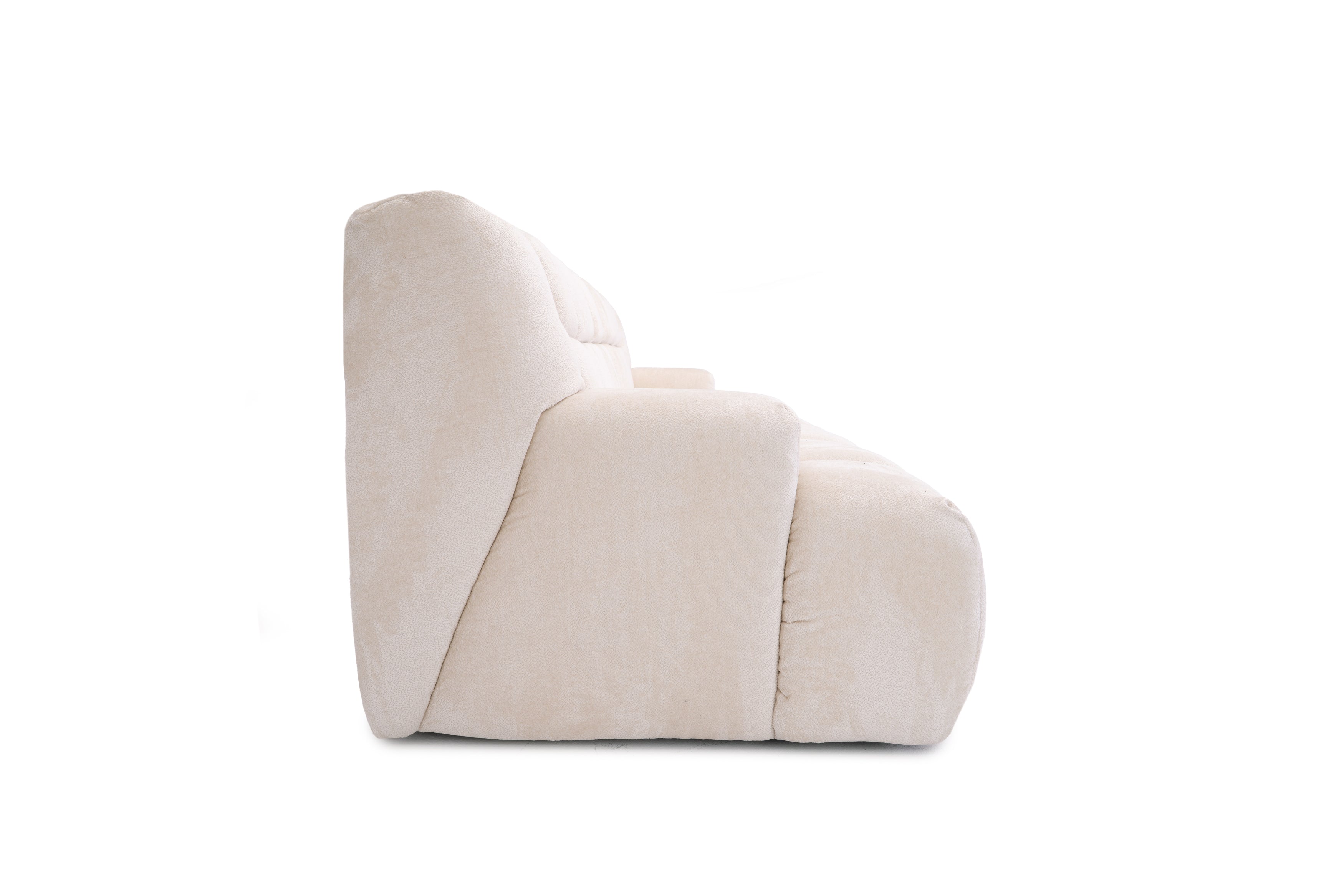 Canapé droit Saint-Honoré en tissu chenille crème Paname Avenue, vue de profil sur fond blanc