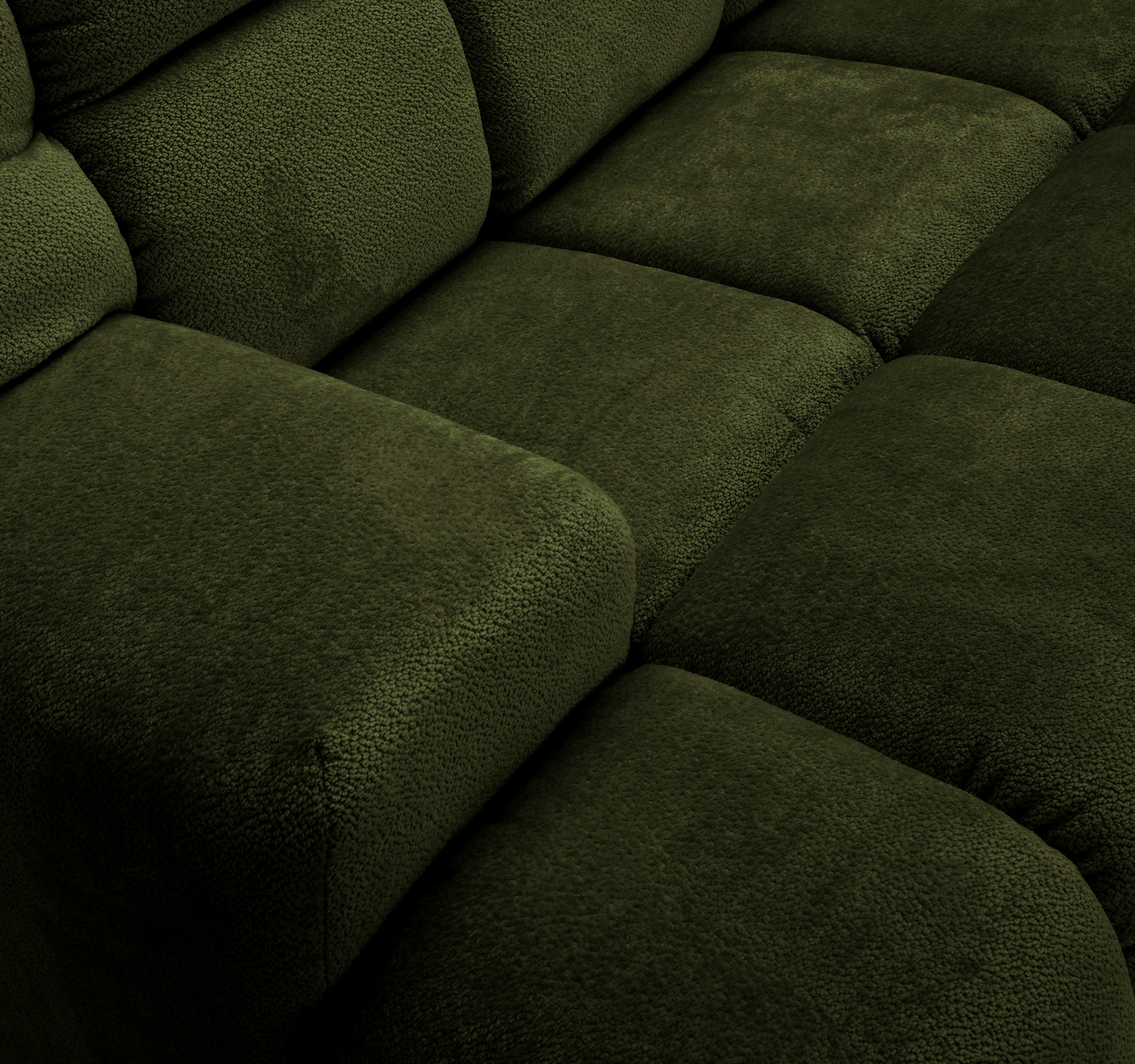 Canapé droit Saint-Honoré en tissu chenille vert olive Paname Avenue, zoom sur l’accoudoir