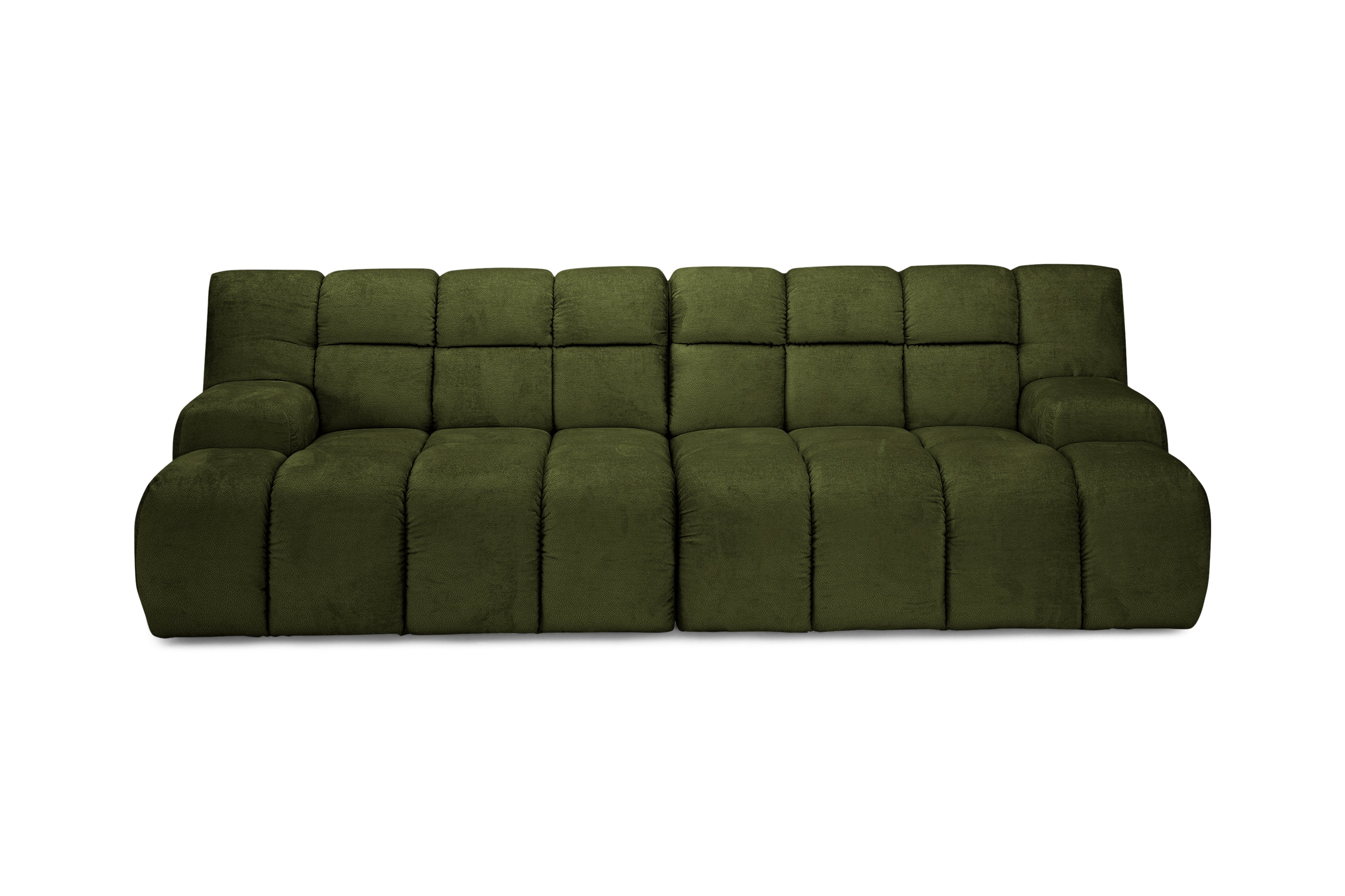 Canapé droit Saint-Honoré en tissu chenille vert olive Paname Avenue, vue de face sur fond blanc