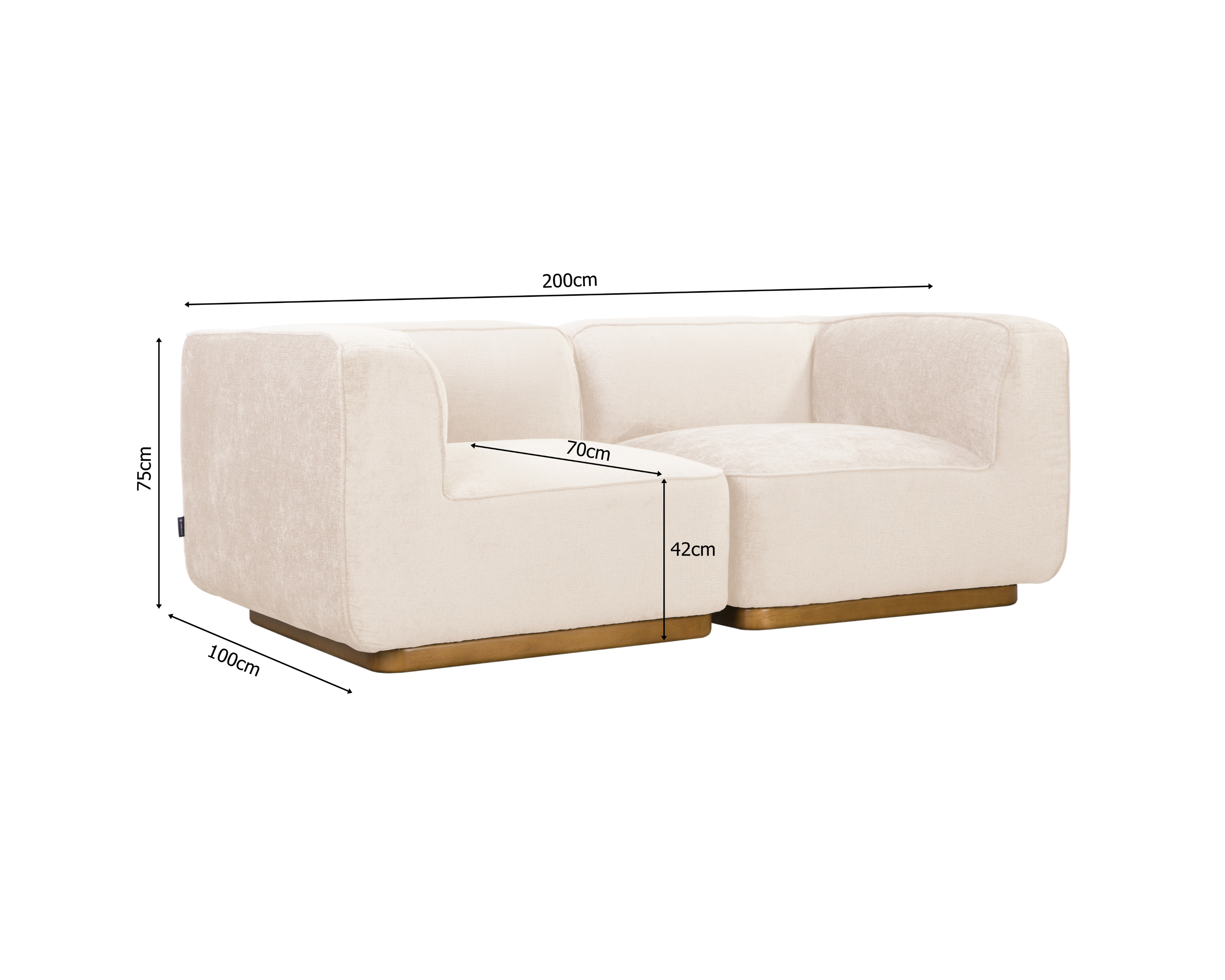 Canapé droit Saint-Maur en tissu chenille beige Paname Avenue, schéma des dimensions