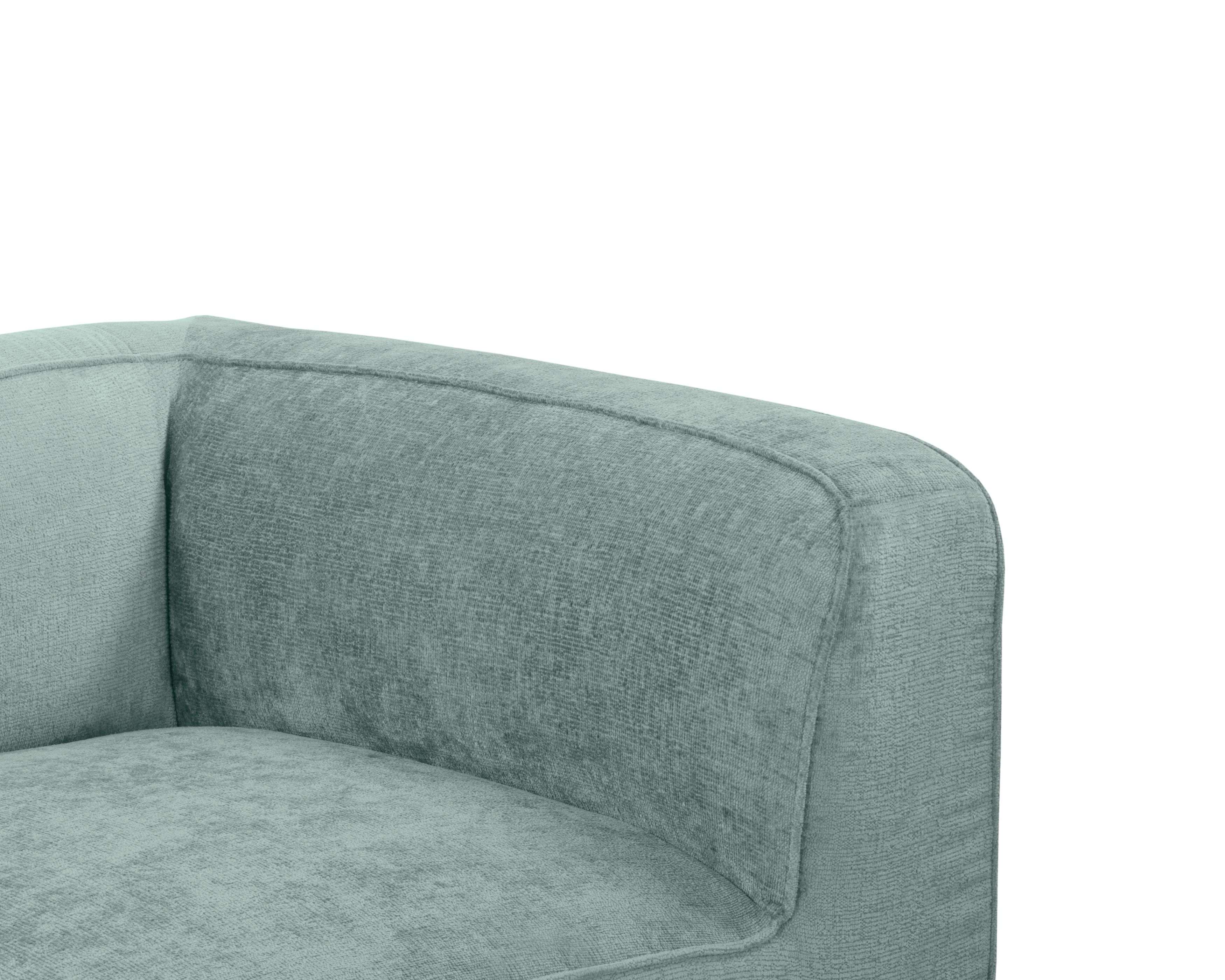 Canapé droit Saint-Maur en tissu chenille bleu Paname Avenue, zoom sur l’accoudoir