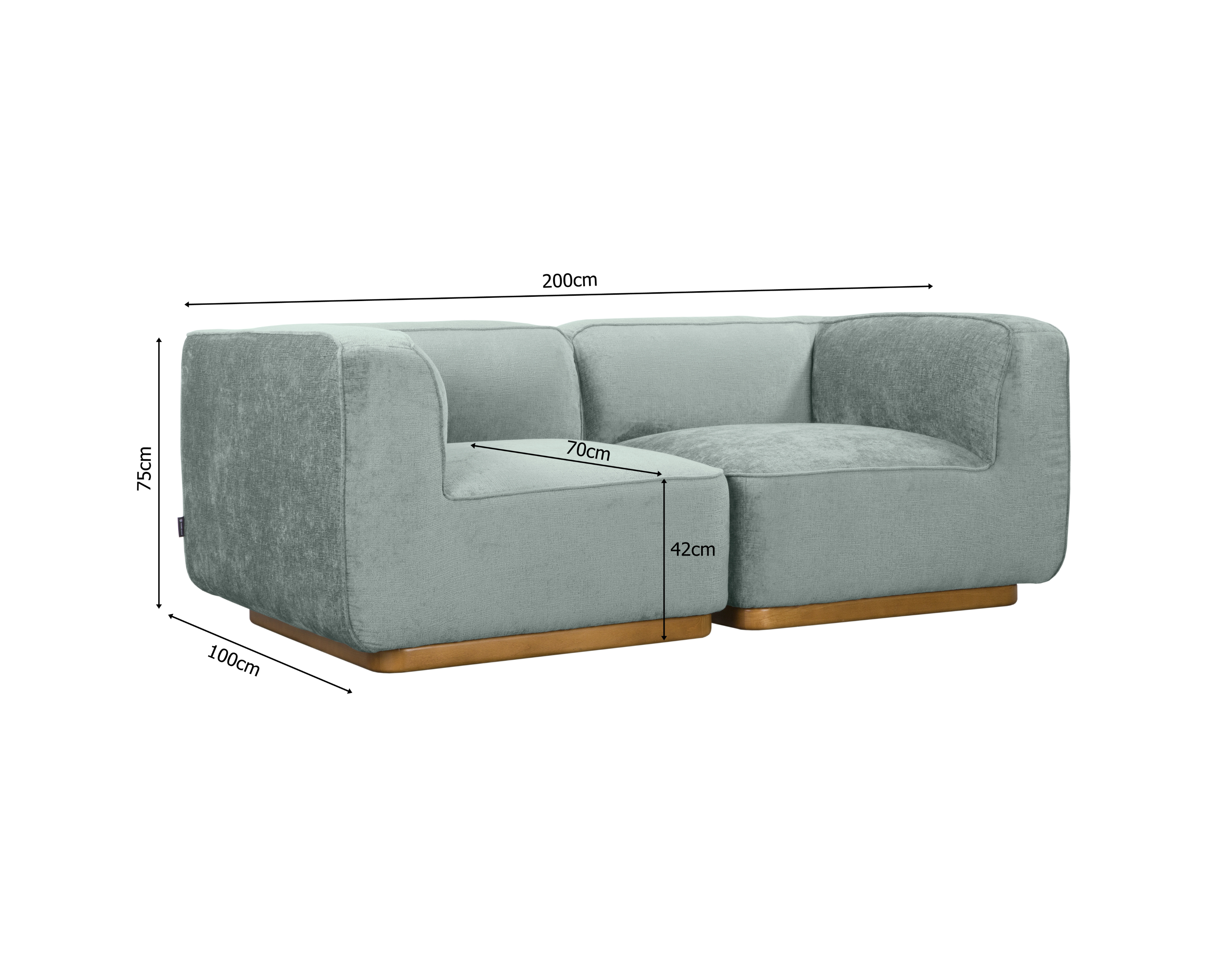 Canapé droit Saint-Maur en tissu chenille bleu Paname Avenue, schéma des dimensions