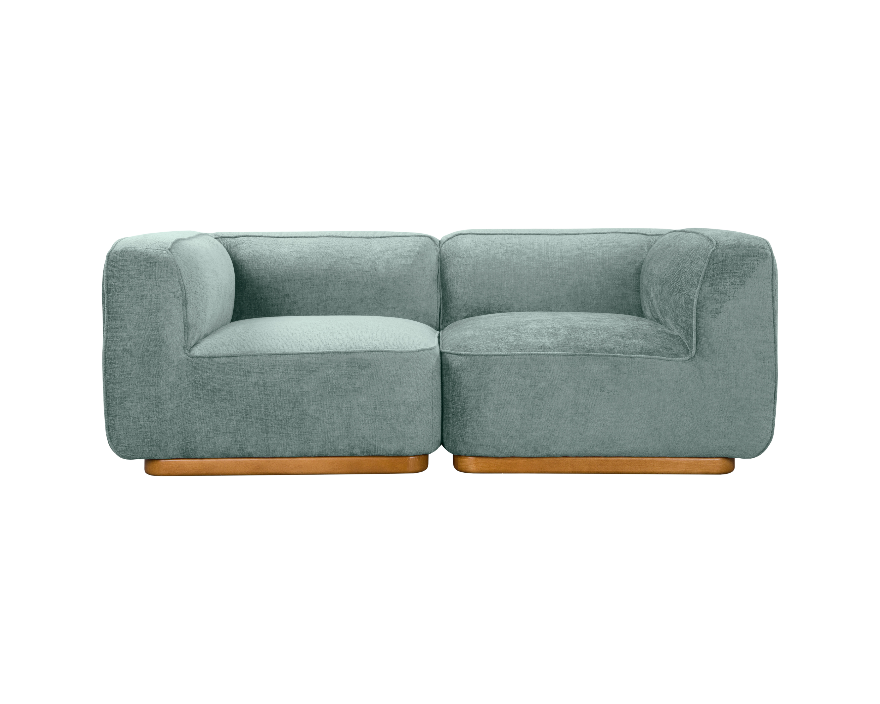 Canapé droit Saint-Maur en tissu chenille bleu Paname Avenue, vue de face sur fond blanc