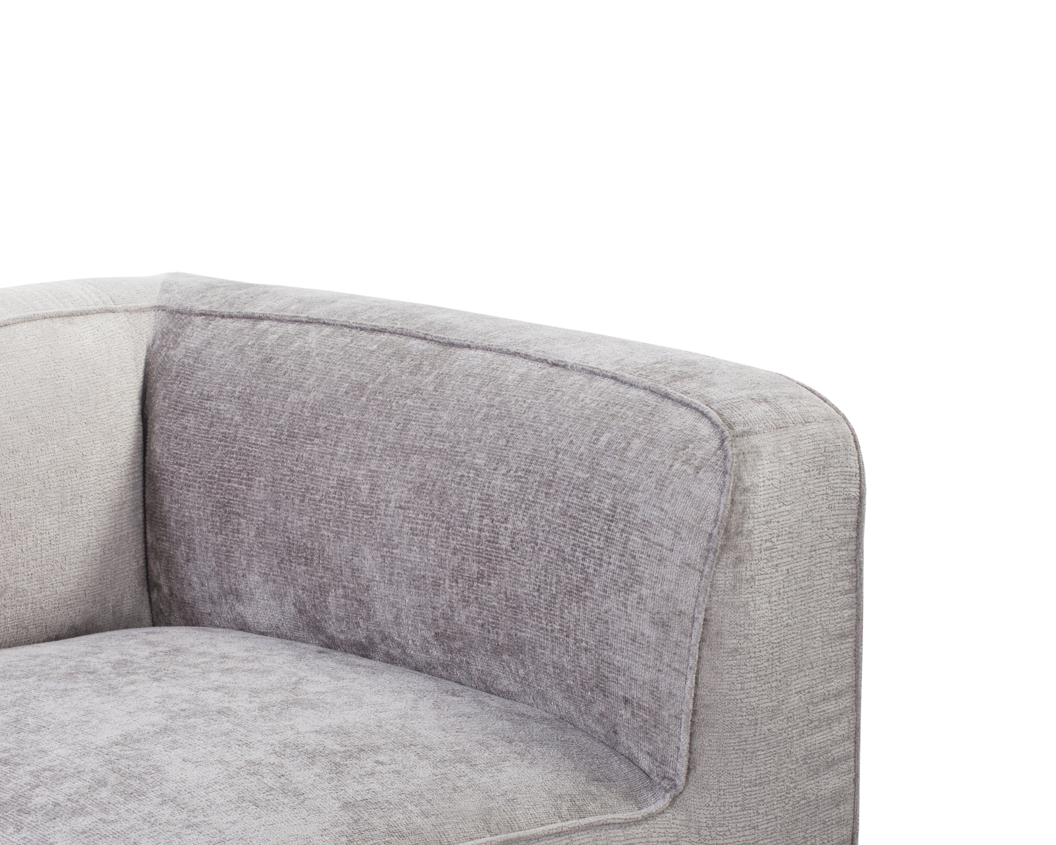 Canapé droit Saint-Maur en tissu chenille gris Paname Avenue, zoom sur l’accoudoir