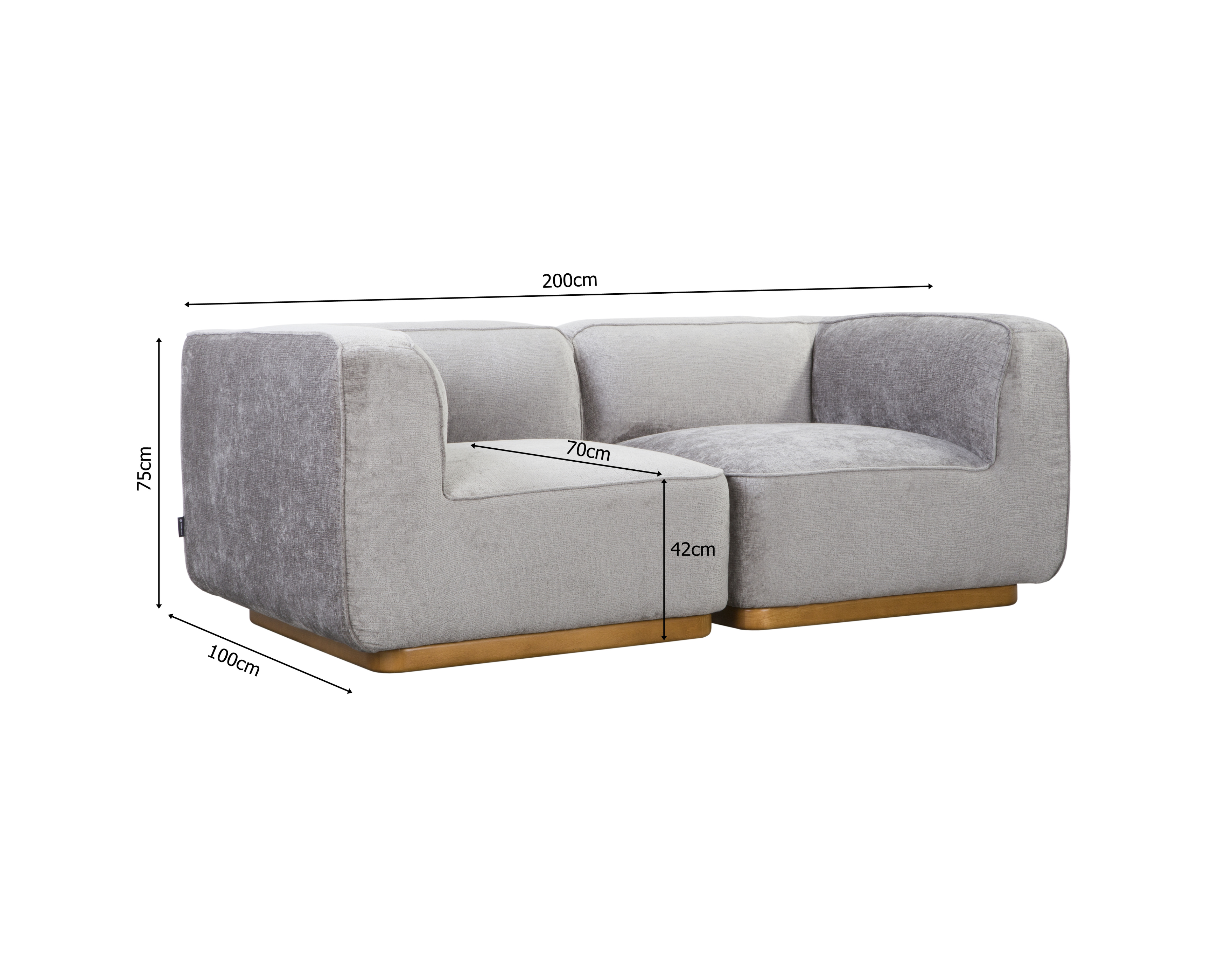 Canapé droit Saint-Maur en tissu chenille gris Paname Avenue, schéma des dimensions