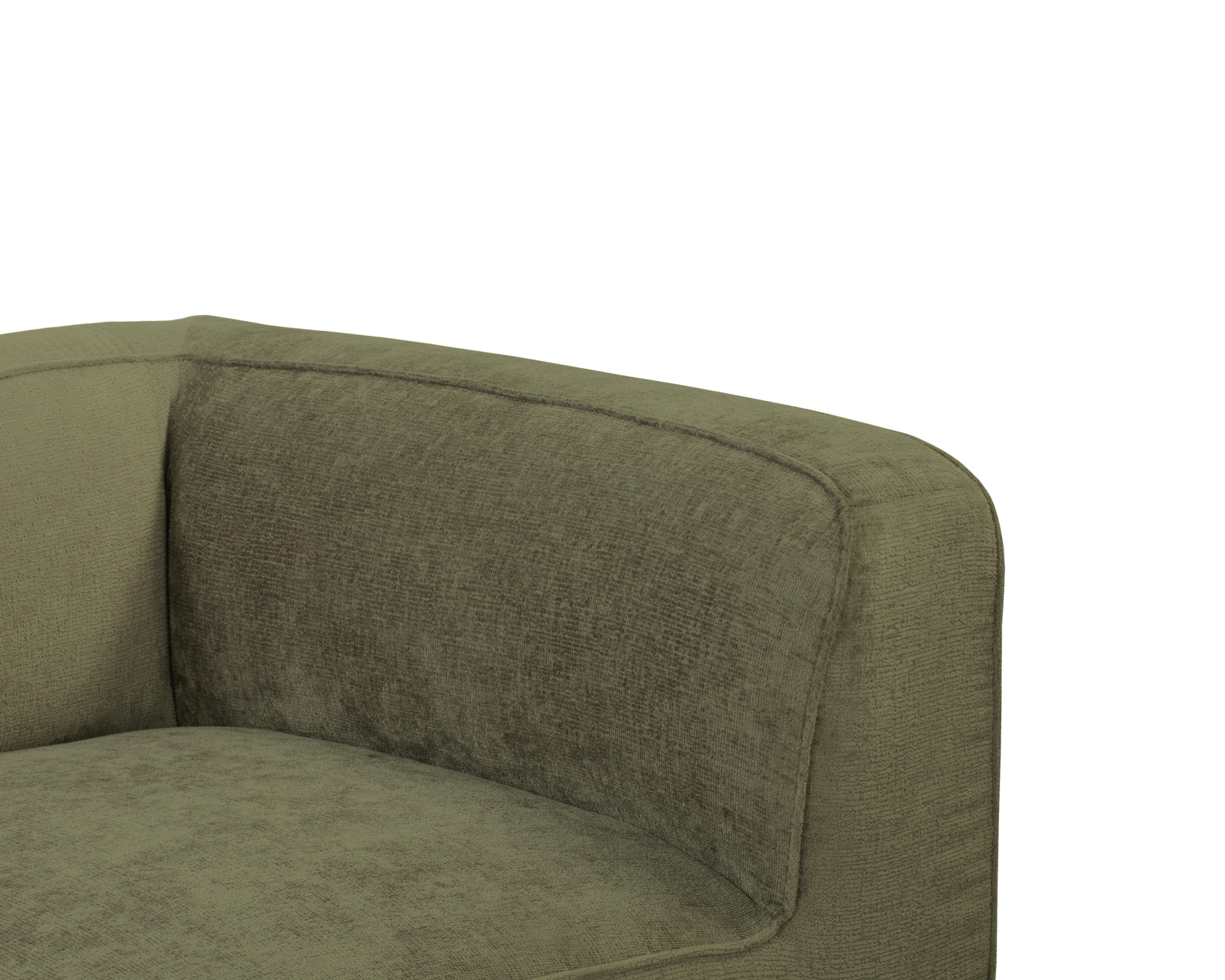Canapé droit Saint-Maur en tissu chenille vert olive Paname Avenue, zoom sur l’accoudoir