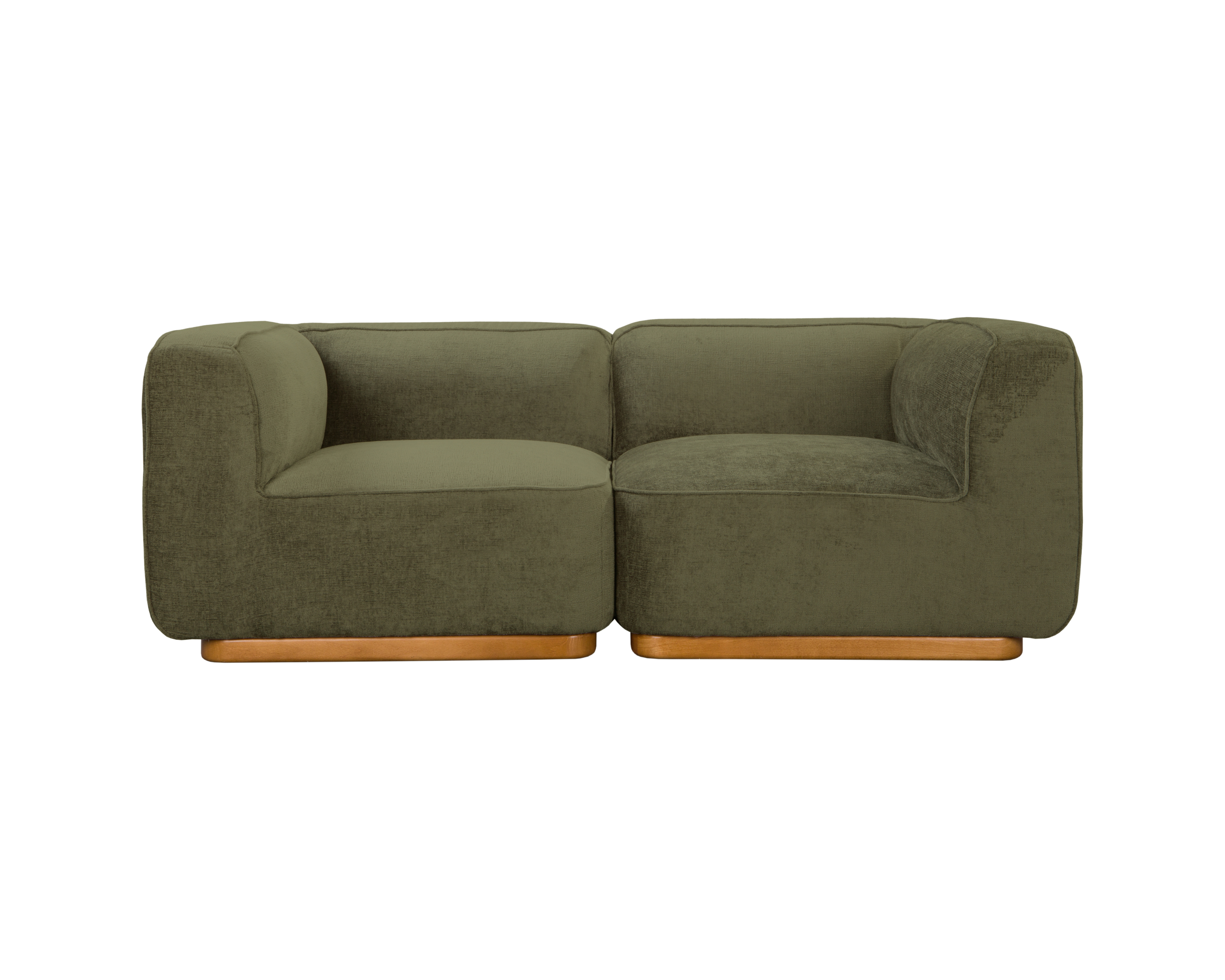 Canapé droit Saint-Maur en tissu chenille vert olive Paname Avenue, vue de face sur fond blanc