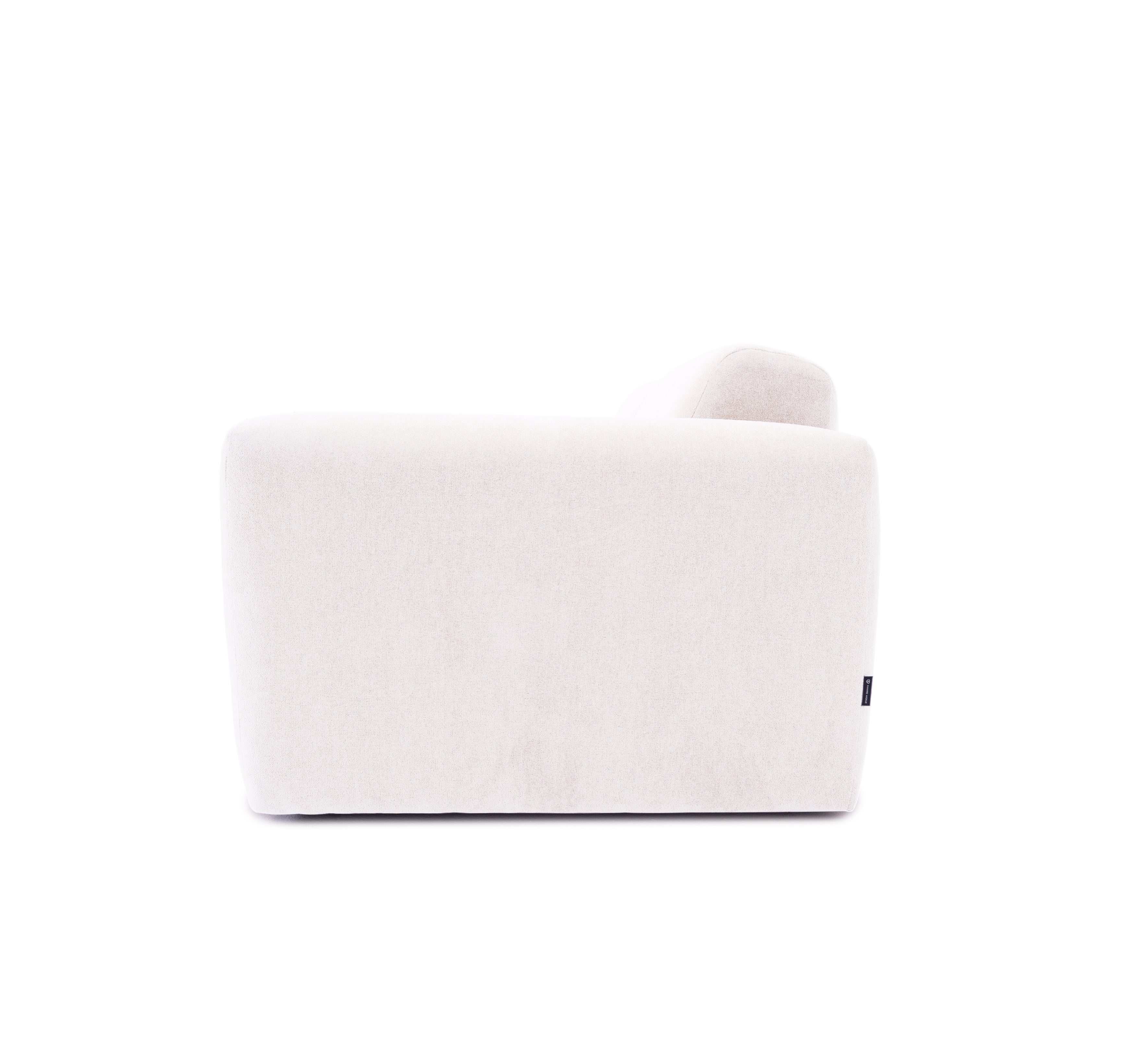 Canapé droit Seine en tissu chenille beige Paname Avenue, vue de profil sur fond blanc