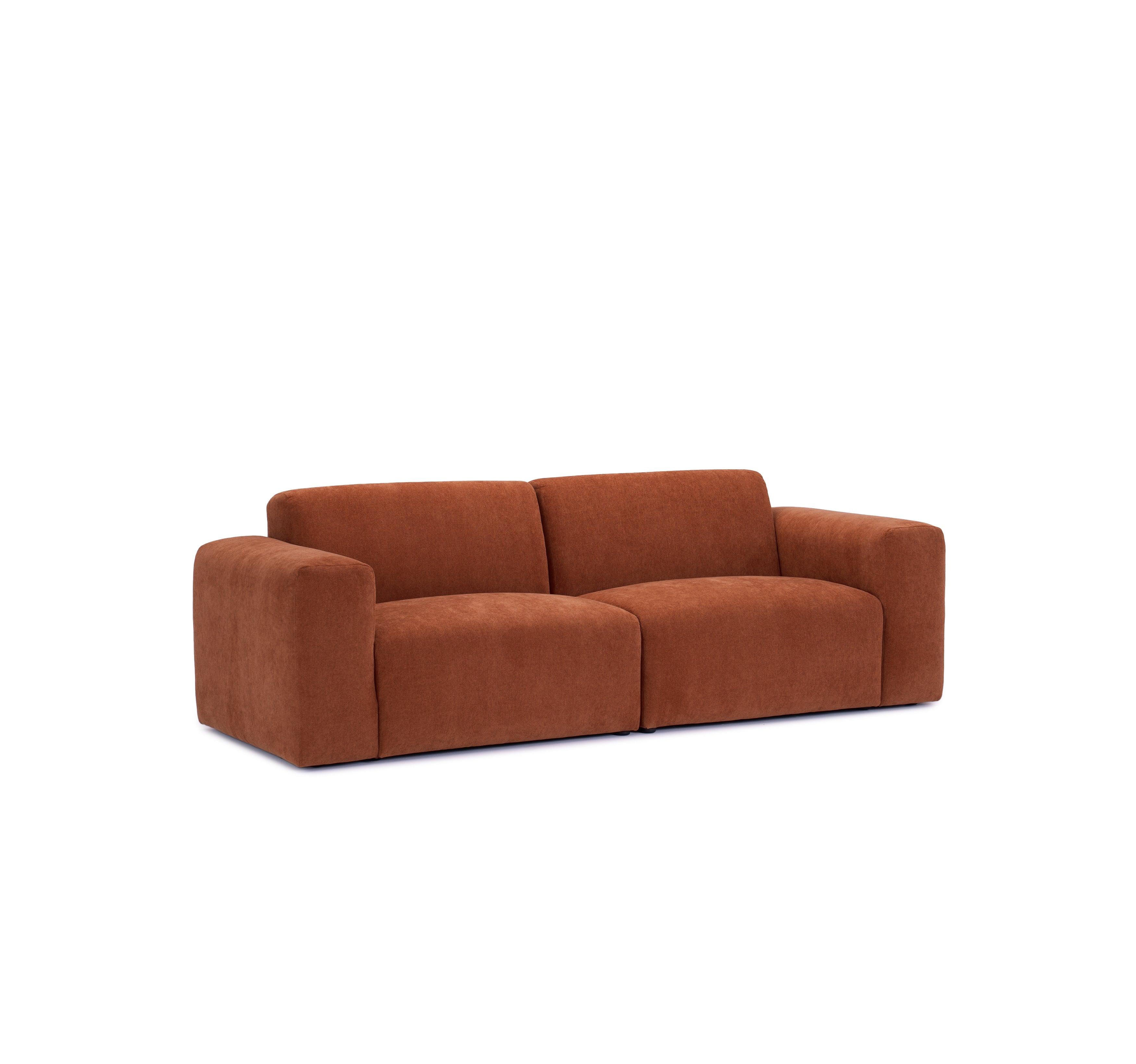 Canapé droit Seine en tissu chenille terracotta Paname Avenue, vue trois-quarts sur fond blanc