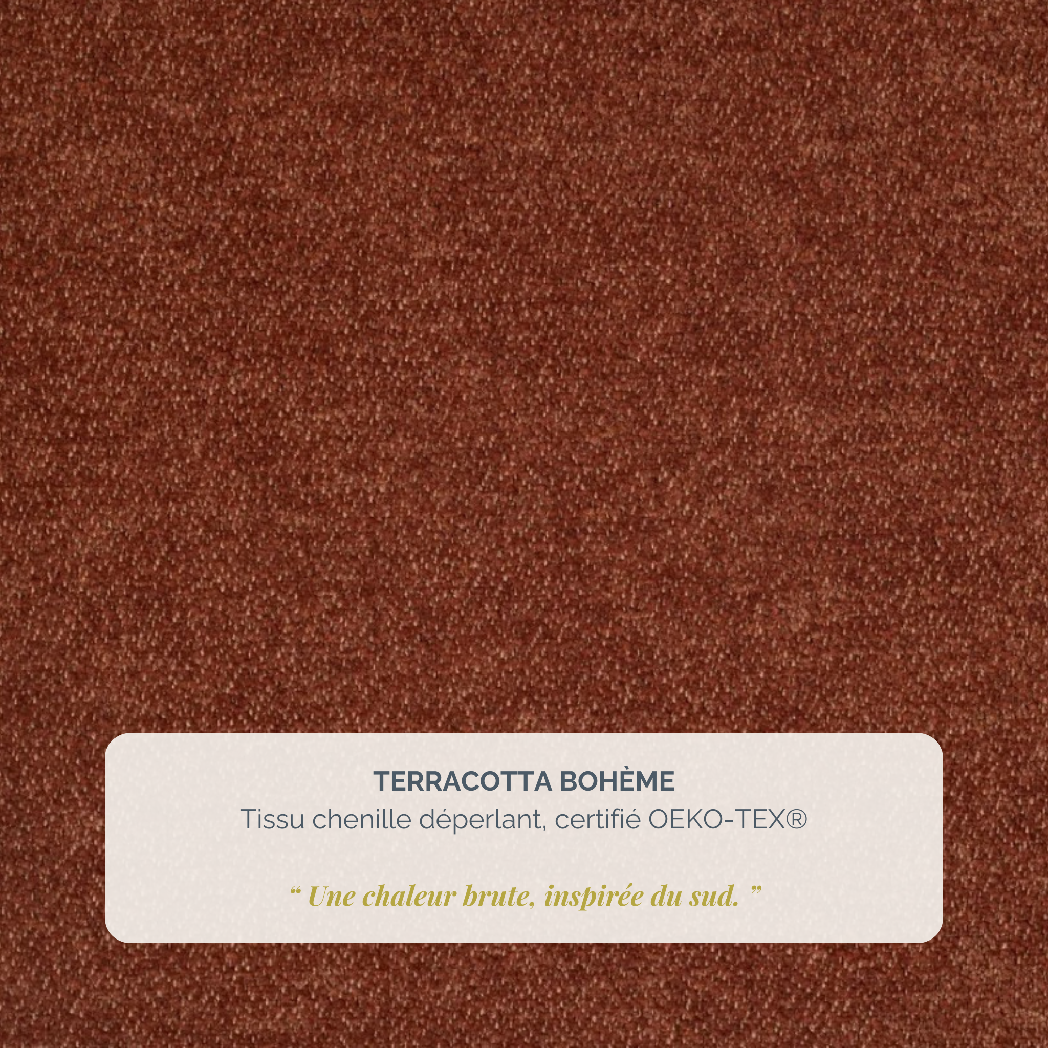 Canapé droit Seine en tissu chenille terracotta Paname Avenue, détail de la texture du revêtement