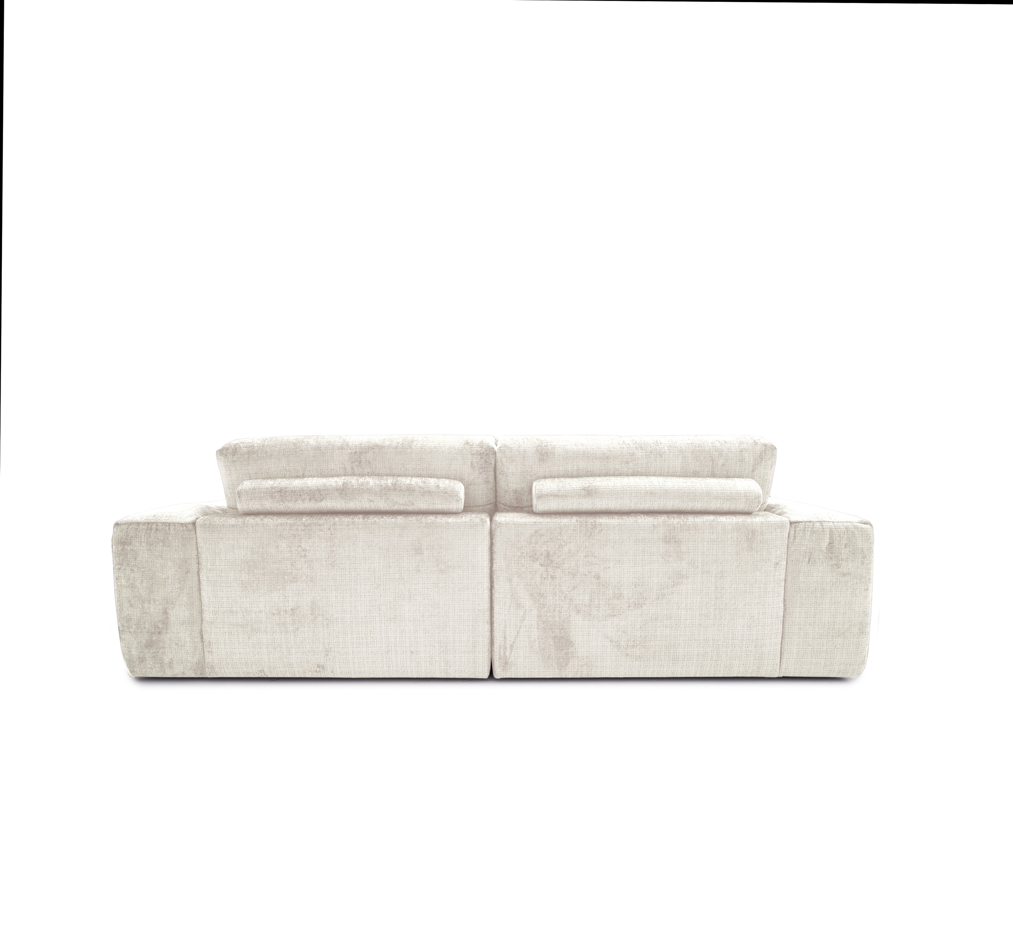 Canapé droit Vieille-du-Temple en tissu chenille beige Paname Avenue, vue arrière sur fond blanc