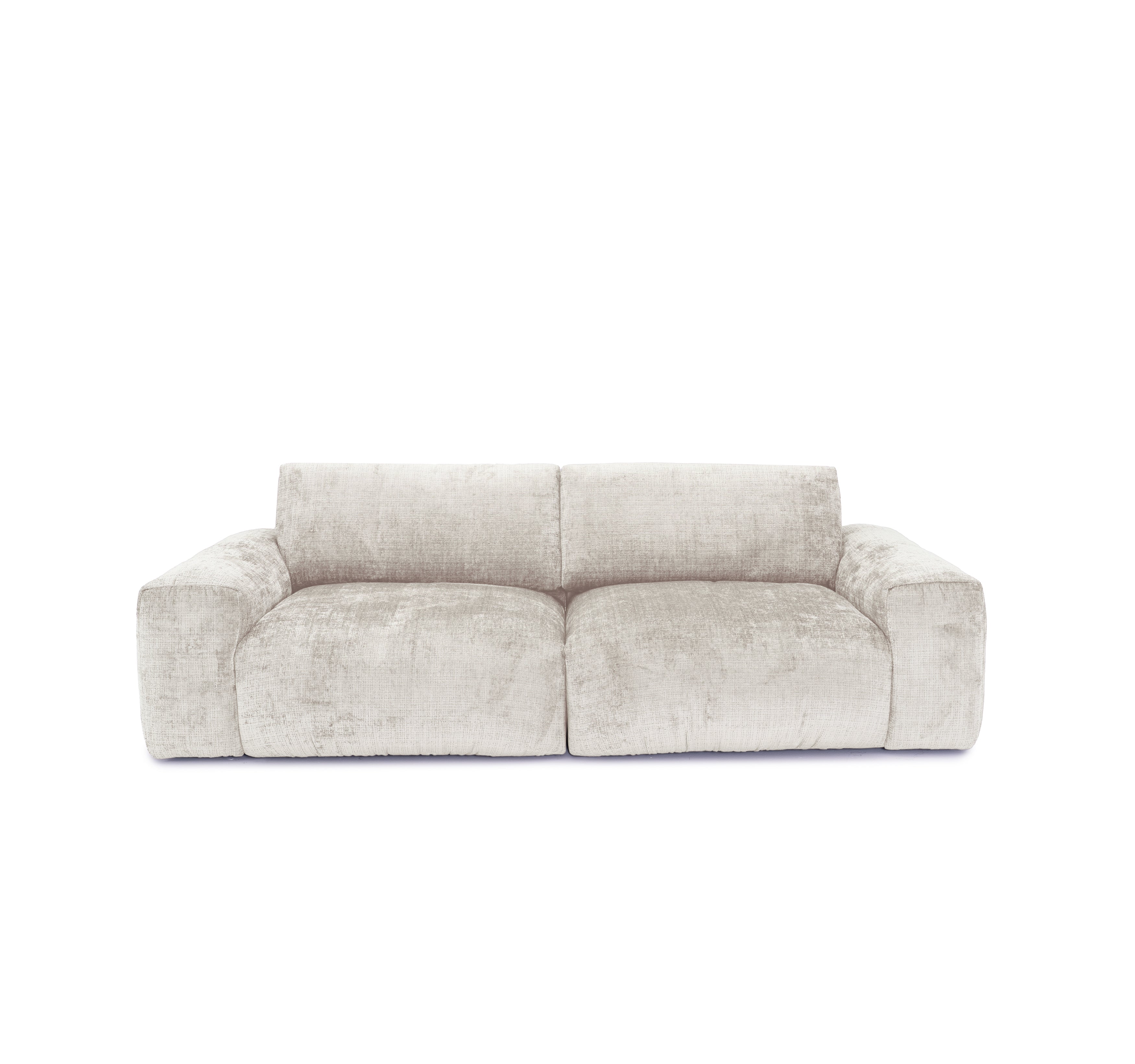 Canapé droit Vieille-du-Temple en tissu chenille beige Paname Avenue, vue de face sur fond blanc