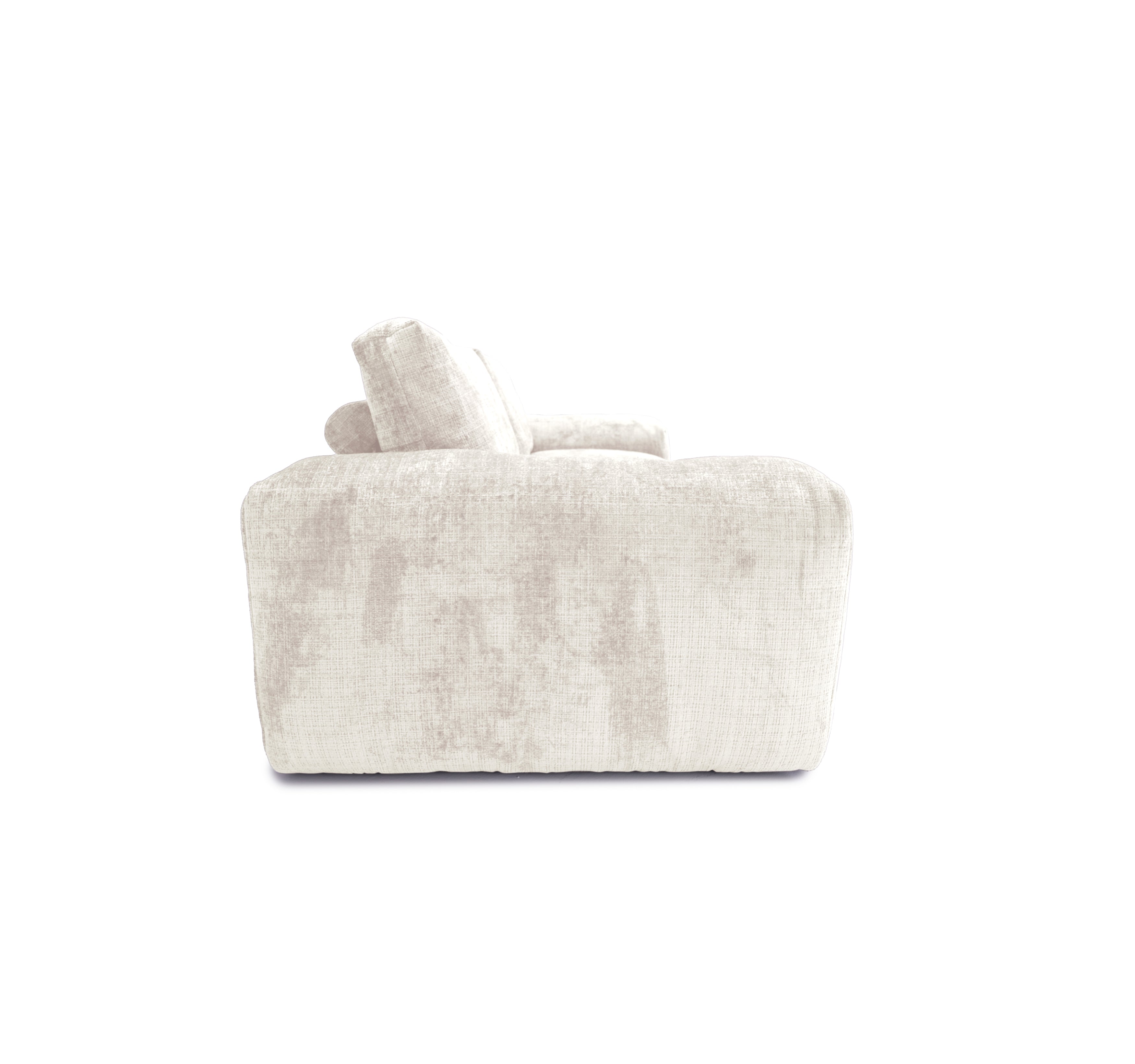 Canapé droit Vieille-du-Temple en tissu chenille beige Paname Avenue, vue de profil sur fond blanc