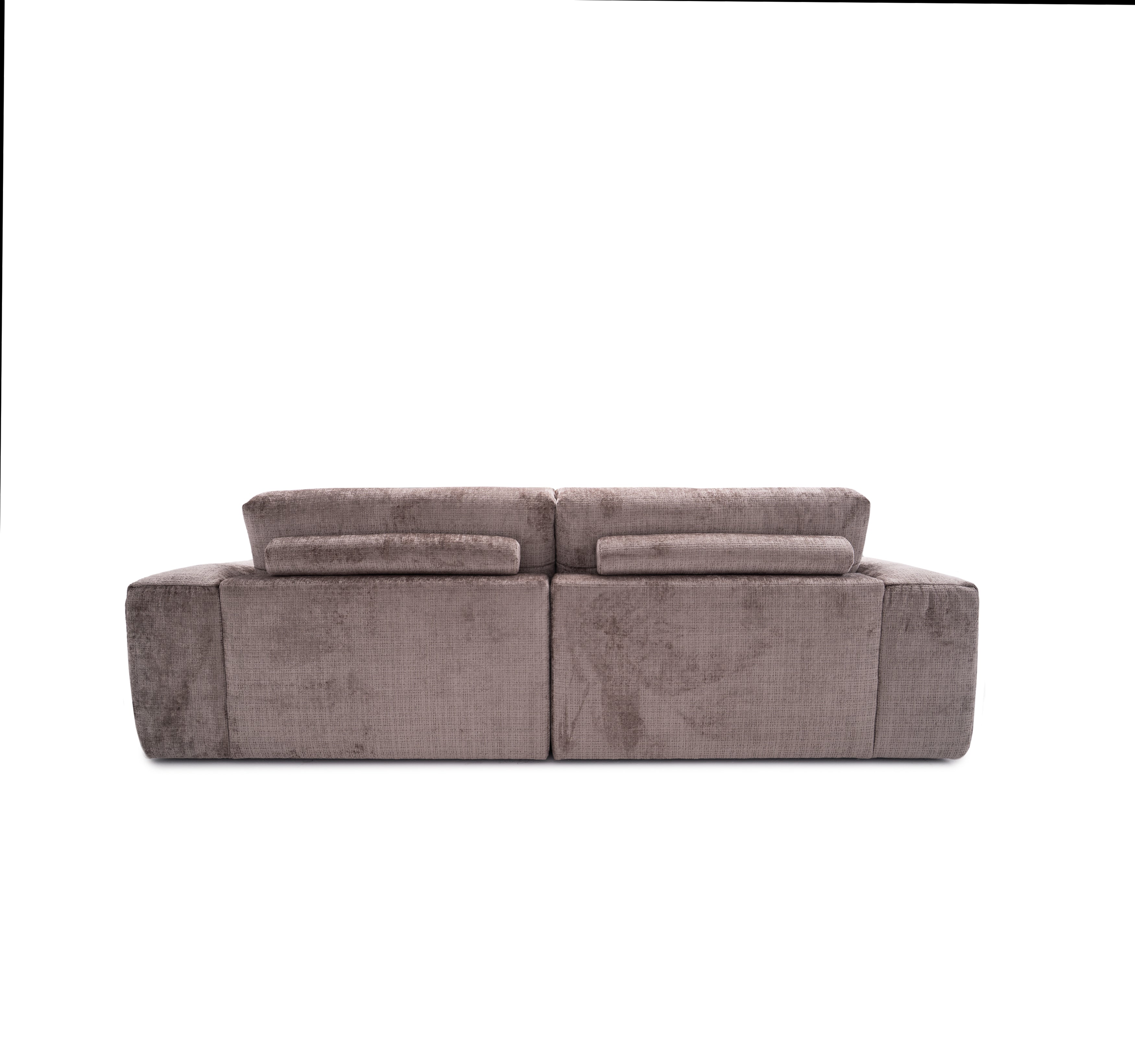 Canapé droit Vieille-du-Temple en tissu chenille taupe Paname Avenue, vue arrière sur fond blanc