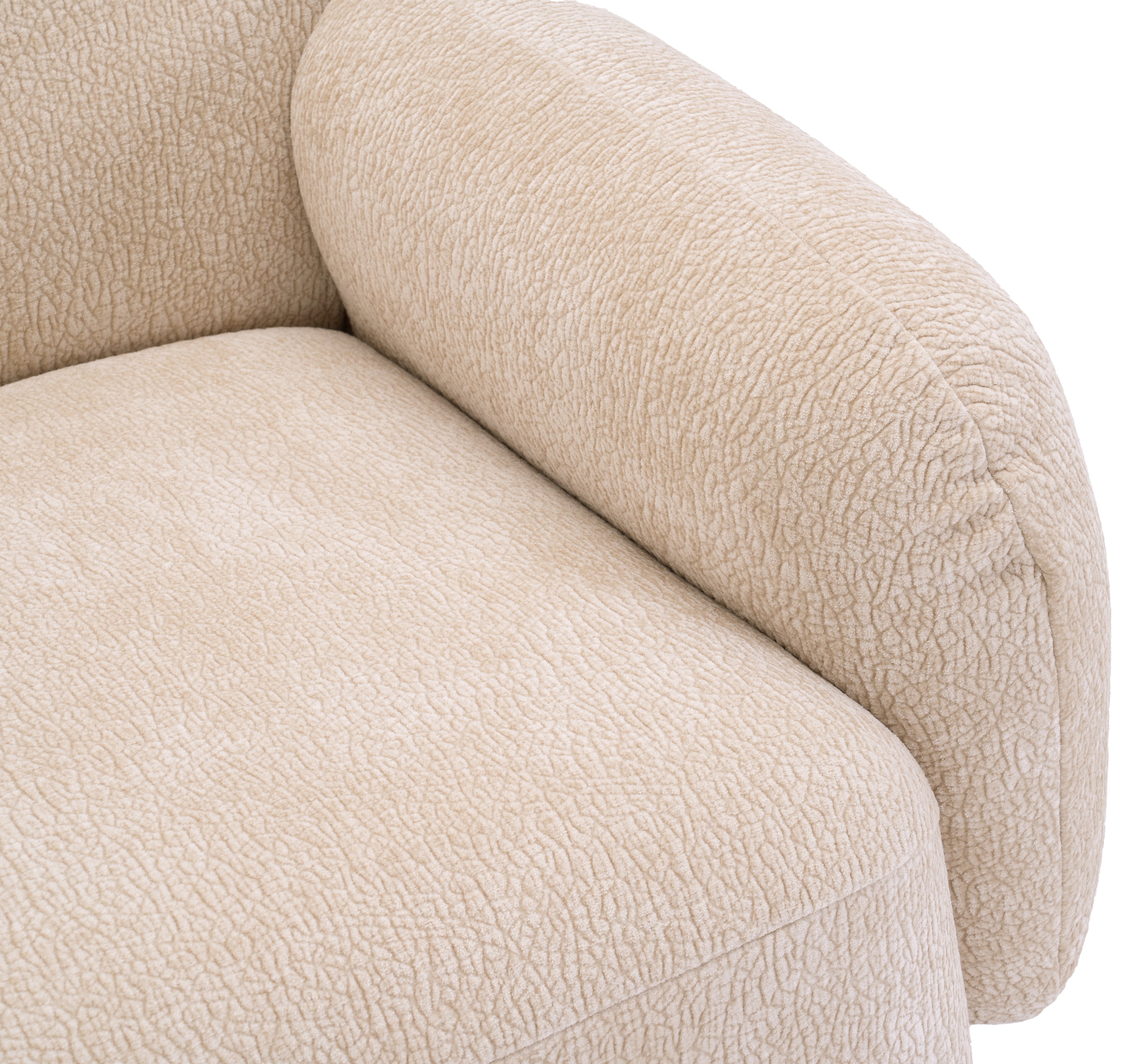 Fauteuil Fontaine en tissu chenille beige Paname Avenue, zoom sur l’accoudoir
