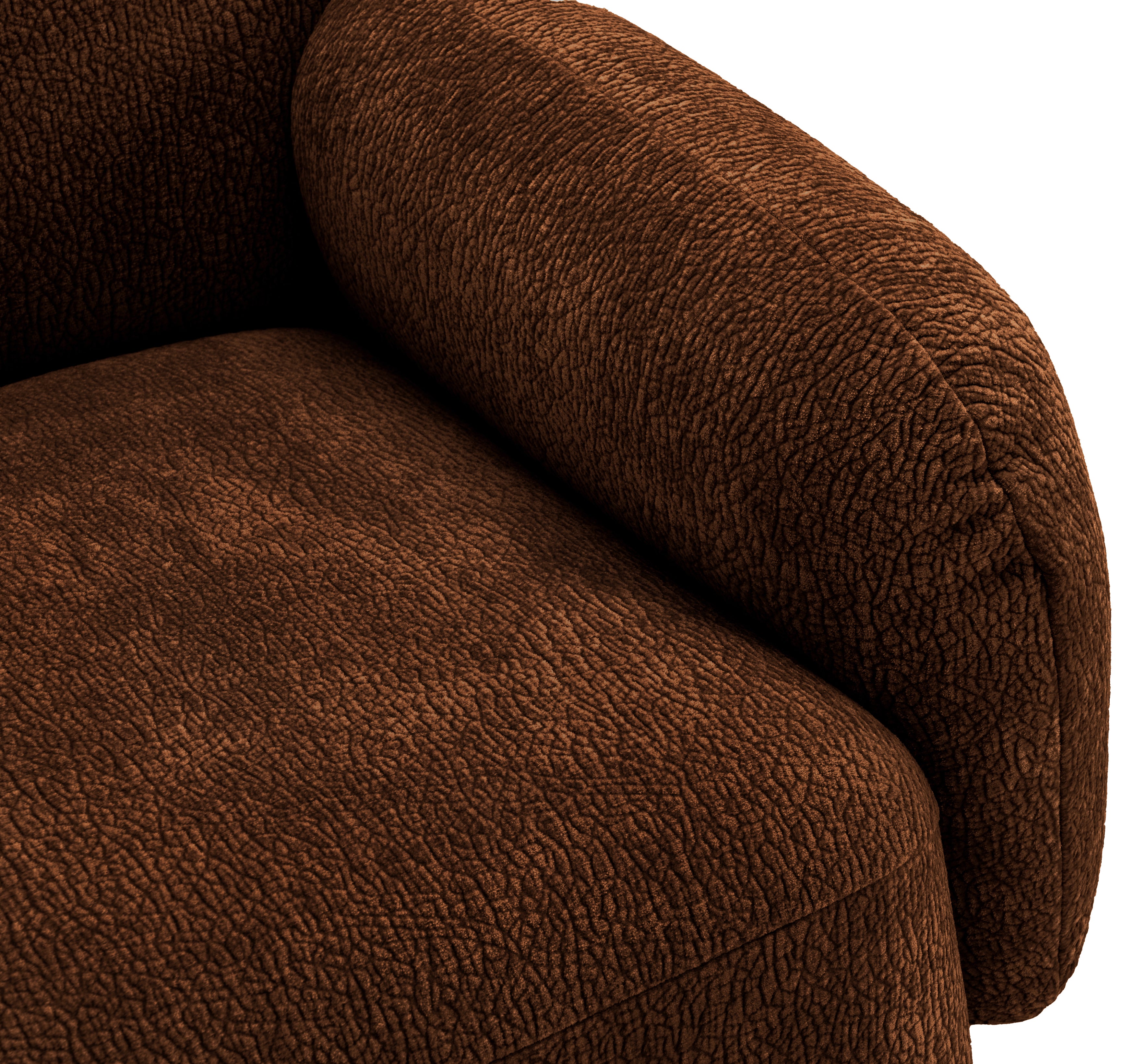 Fauteuil Fontaine en tissu chenille marron Paname Avenue, zoom sur l’accoudoir