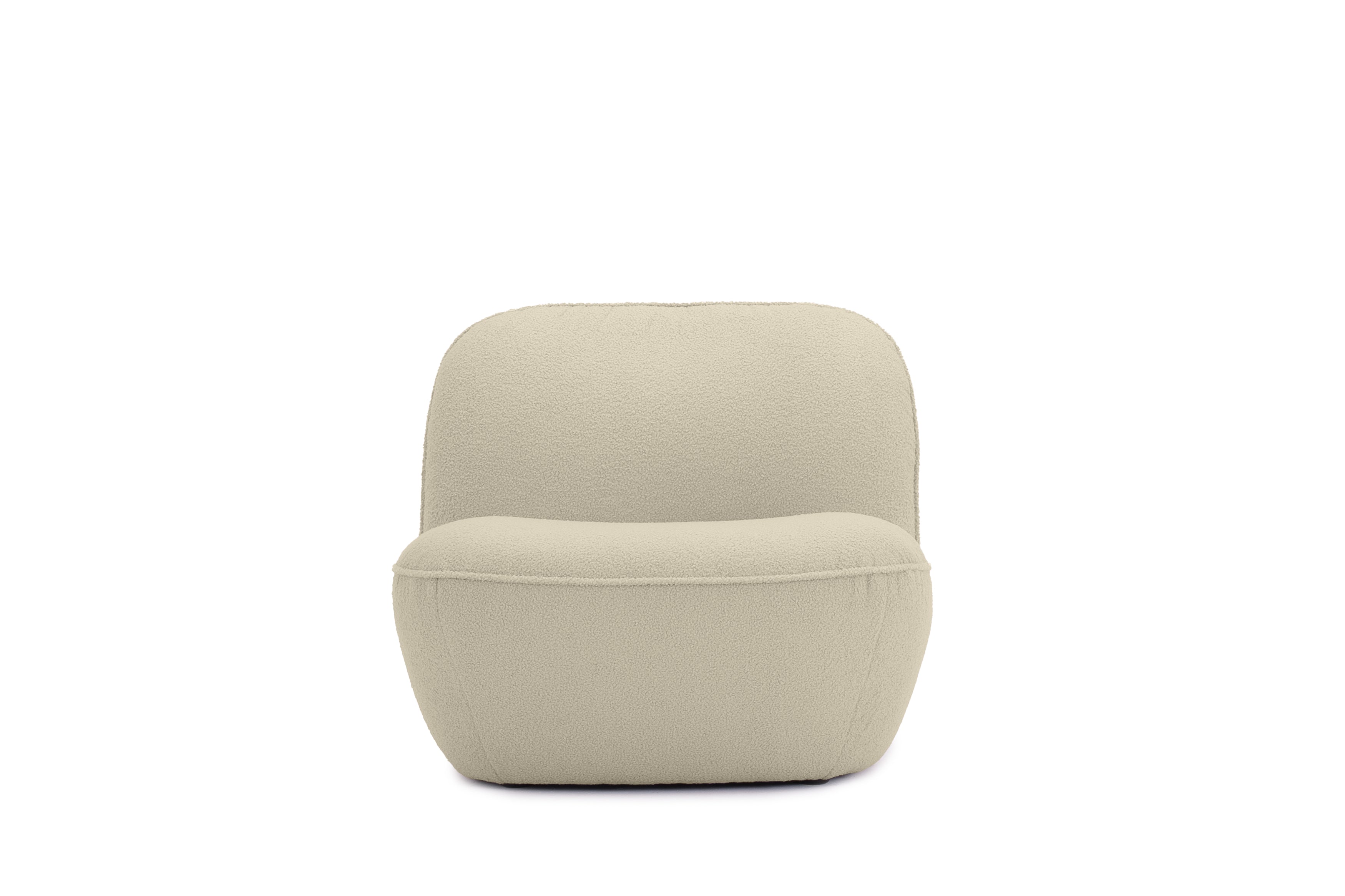 Fauteuil Louvre en tissu bouclette beige Paname Avenue, vue de face sur fond blanc