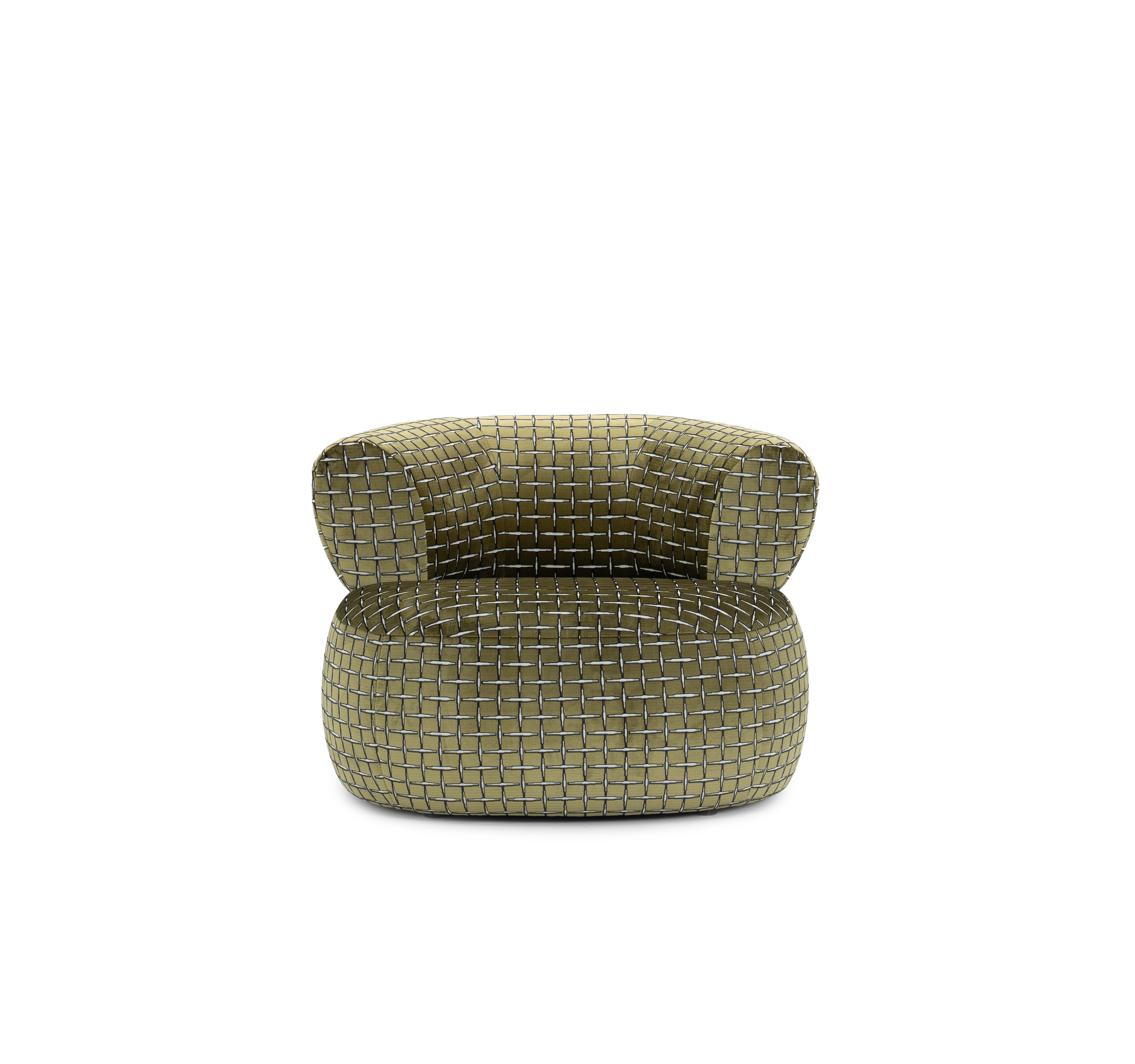 Fauteuil Montorgueil en tissu velours lisse vert olive Paname Avenue, vue de face sur fond blanc