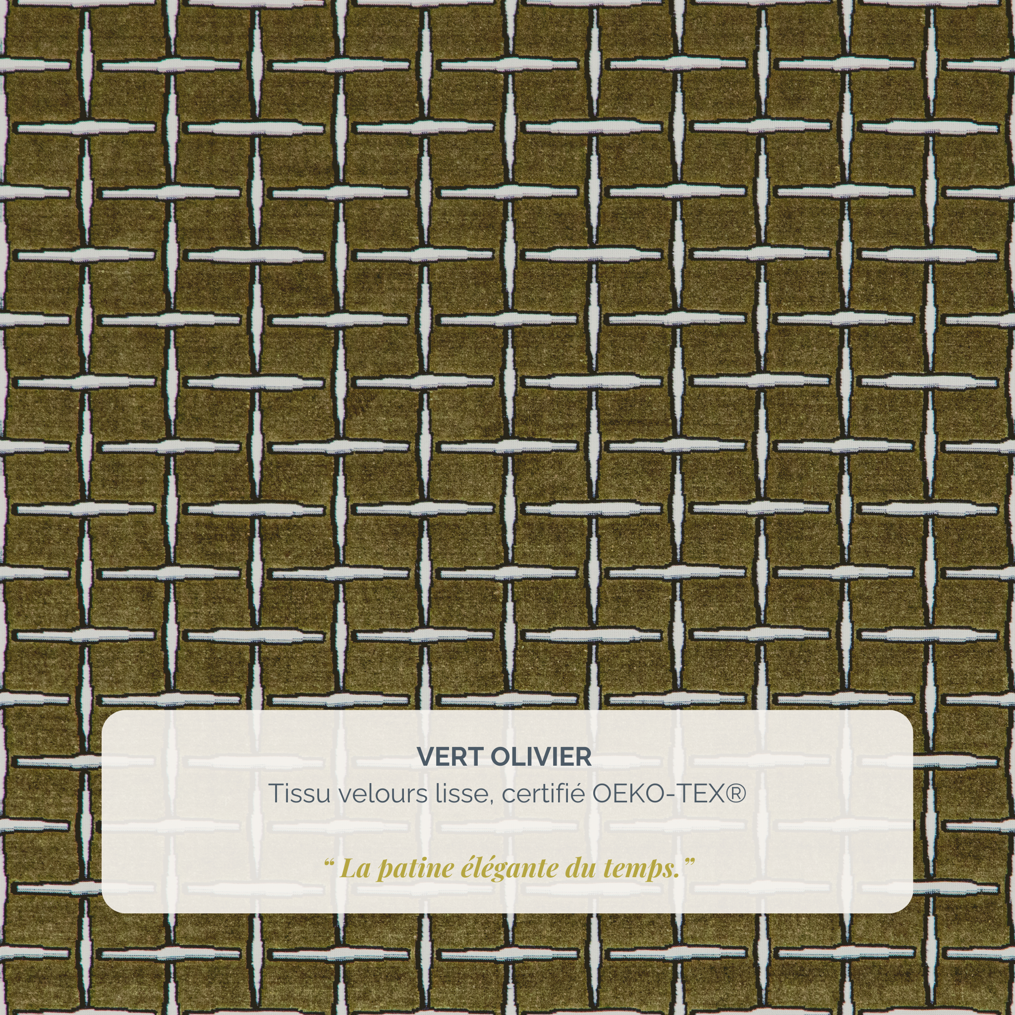 Fauteuil Montorgueil en tissu velours lisse vert olive Paname Avenue, détail de la texture du revêtement