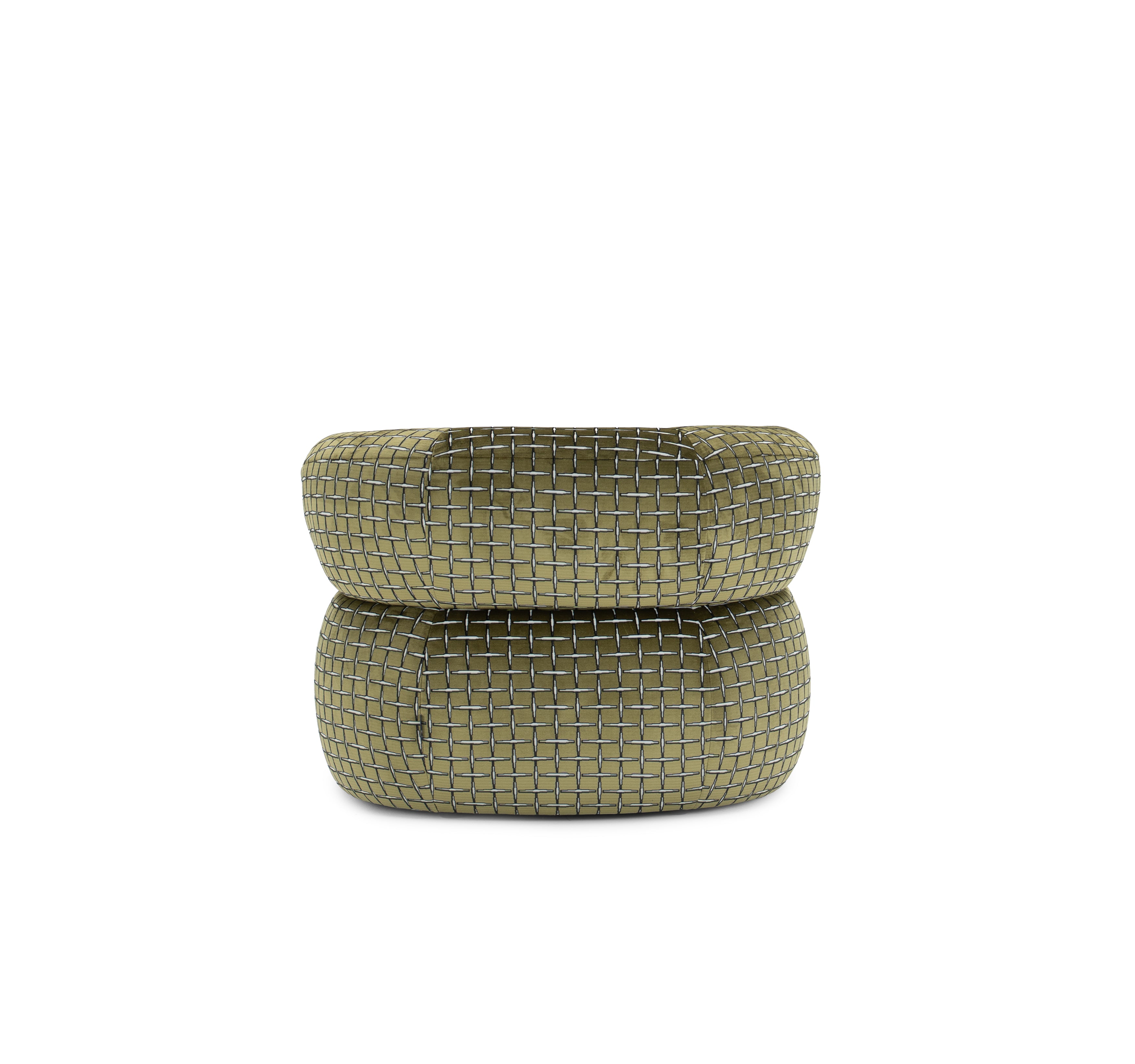 Fauteuil Montorgueil en tissu velours lisse vert olive Paname Avenue, vue arrière sur fond blanc