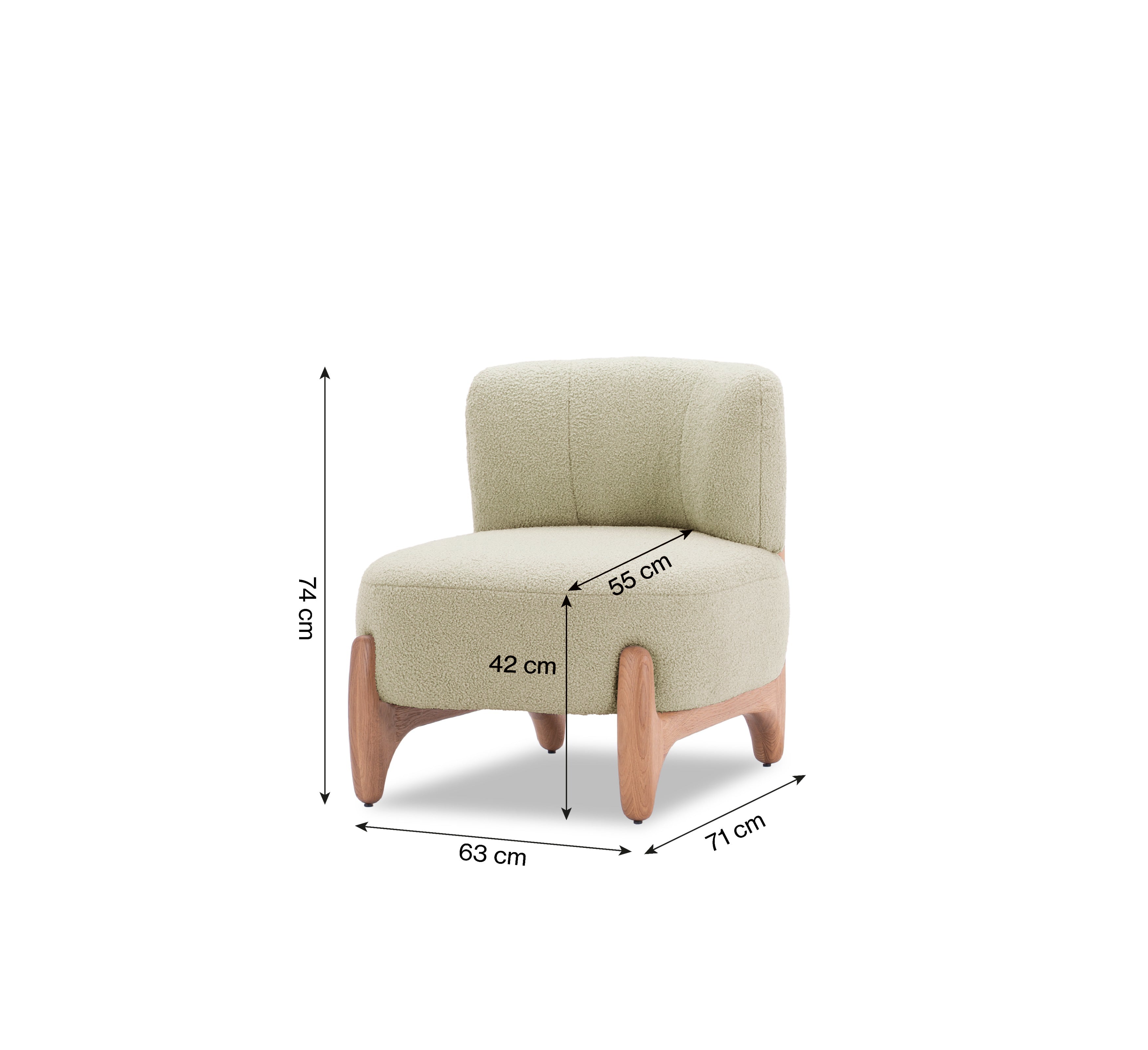 Fauteuil Rivoli en tissu bouclette beige Paname Avenue, schéma des dimensions