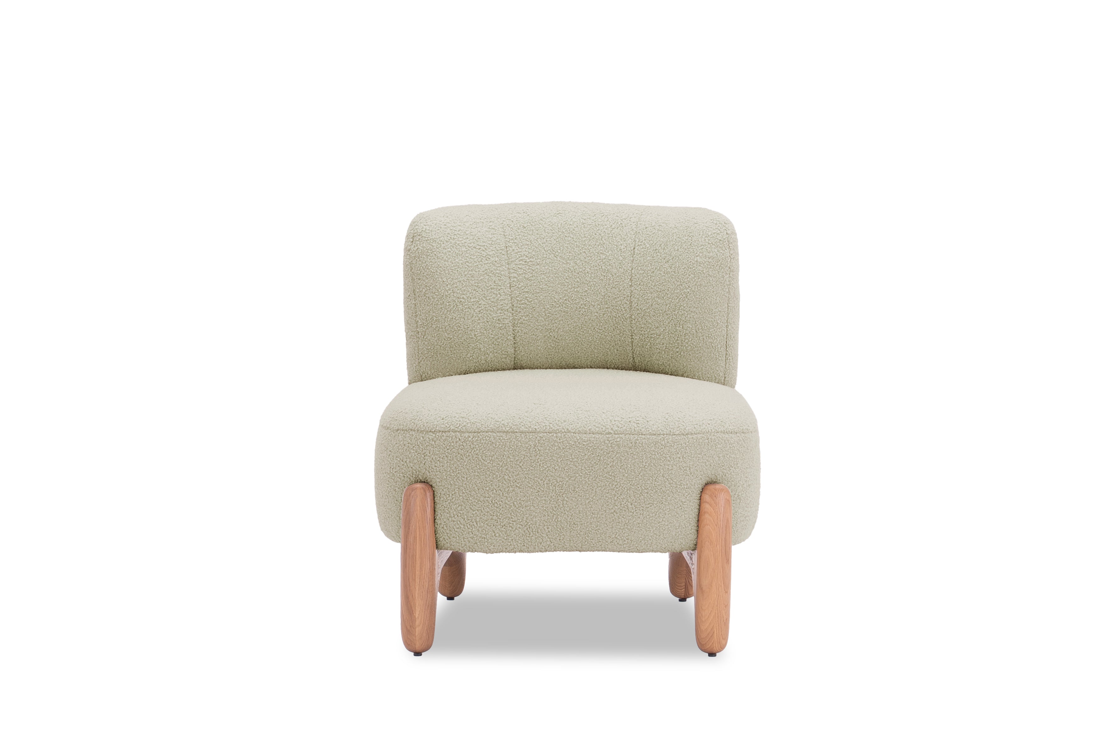 Fauteuil Rivoli en tissu bouclette beige Paname Avenue, vue de face sur fond blanc