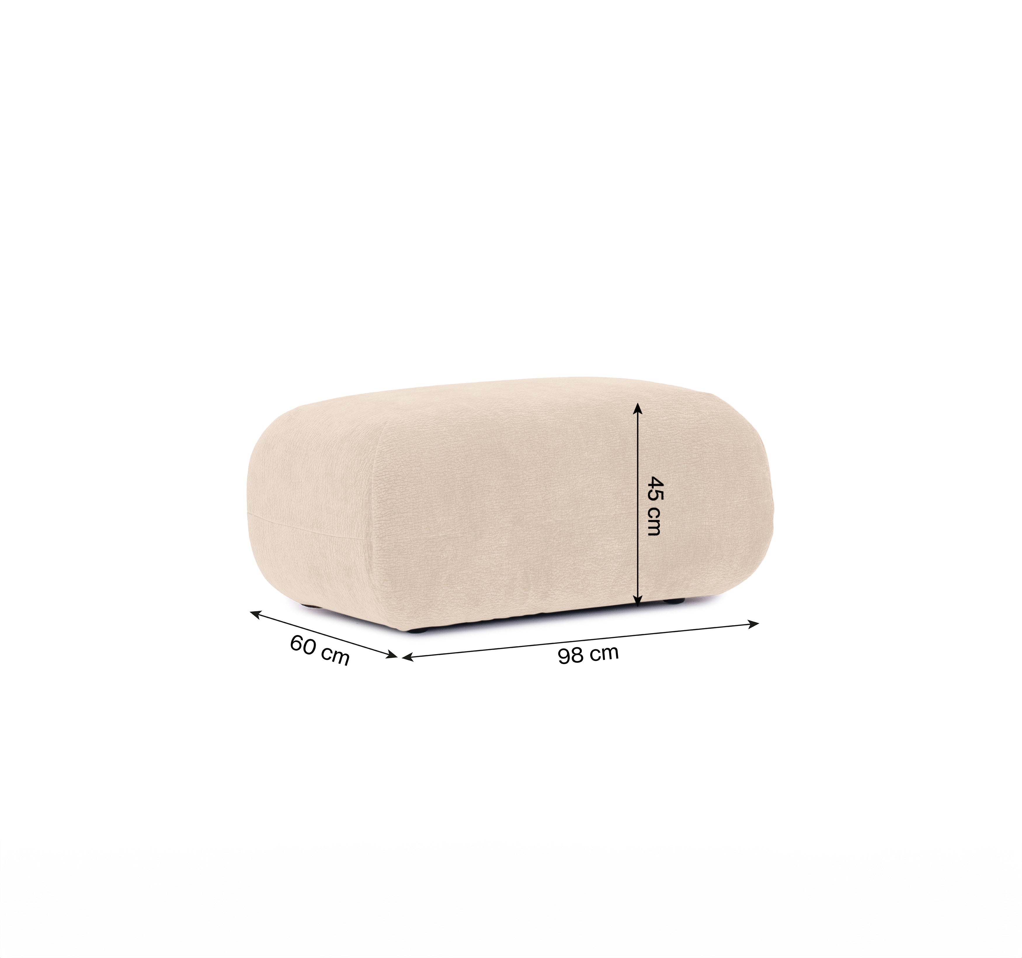 Pouf Blainville en tissu chenille beige Paname Avenue, schéma des dimensions