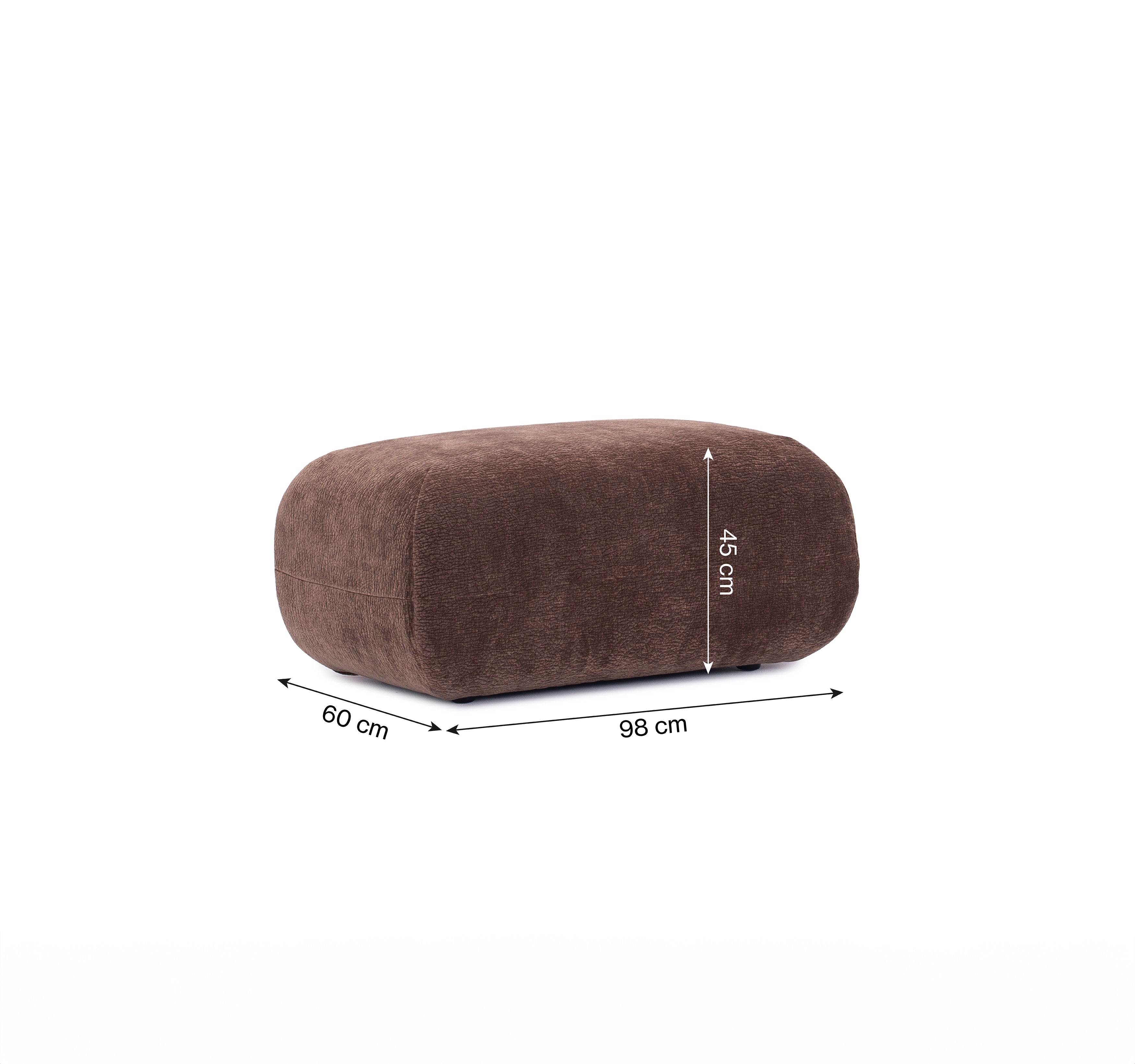 Pouf Blainville en tissu chenille marron Paname Avenue, schéma des dimensions