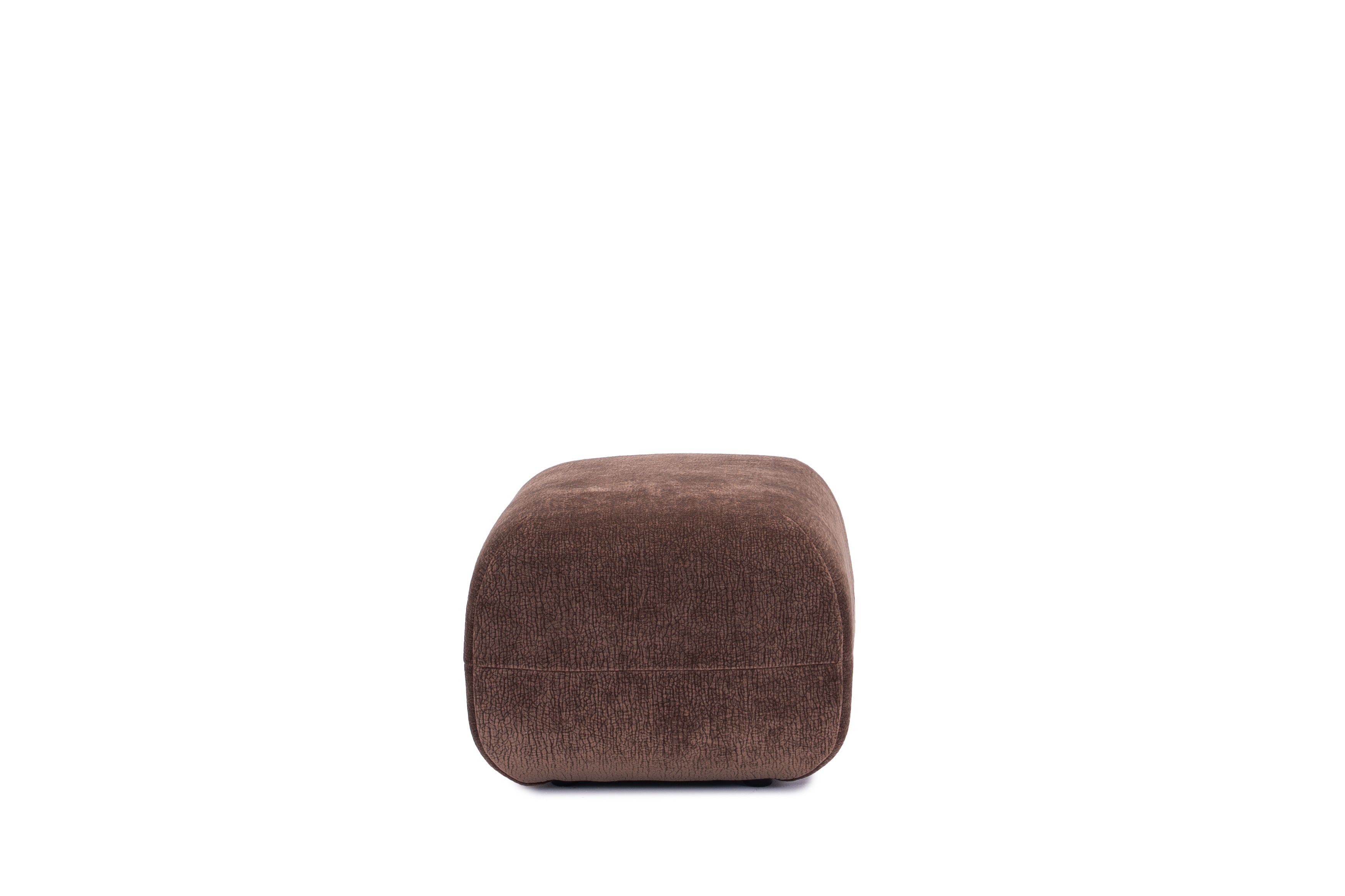Pouf Blainville en tissu chenille marron Paname Avenue, vue de profil sur fond blanc