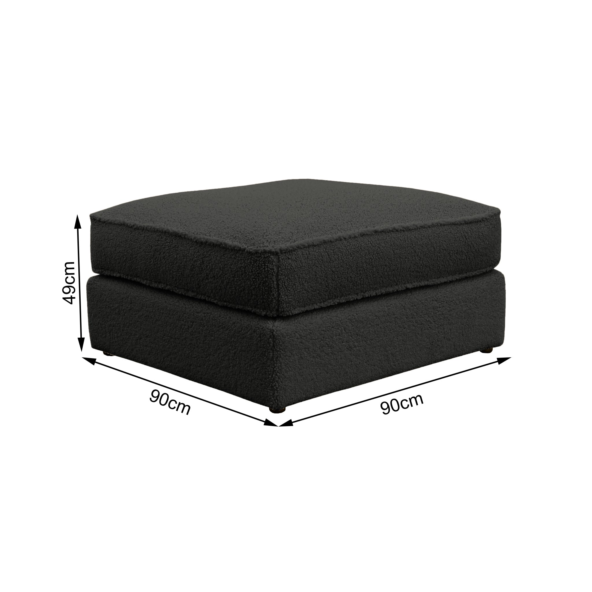 Pouf Durantin en tissu bouclette anthracite Paname Avenue, schéma des dimensions