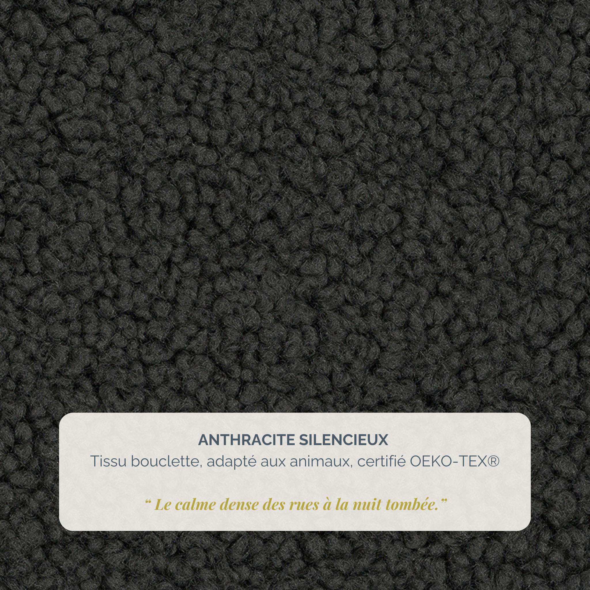 Pouf Durantin en tissu bouclette anthracite Paname Avenue, détail de la texture du revêtement